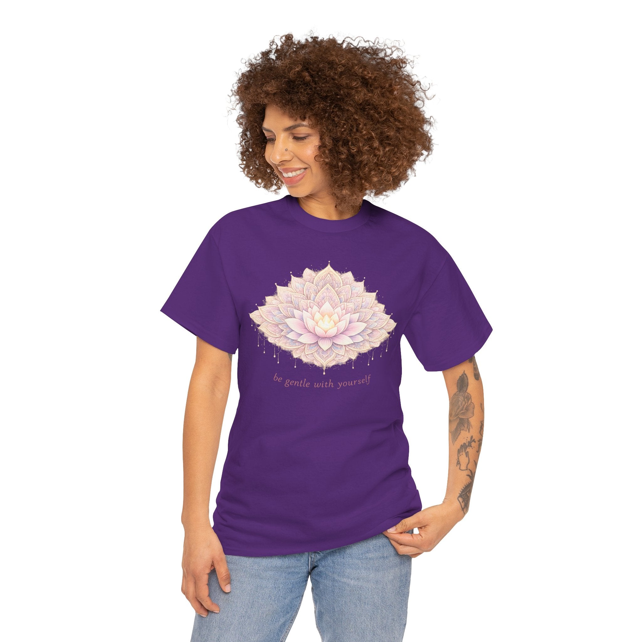 Lotus Floral Tee — "Be Gentle With Yourself" Inspirational Graphic T-Shirt