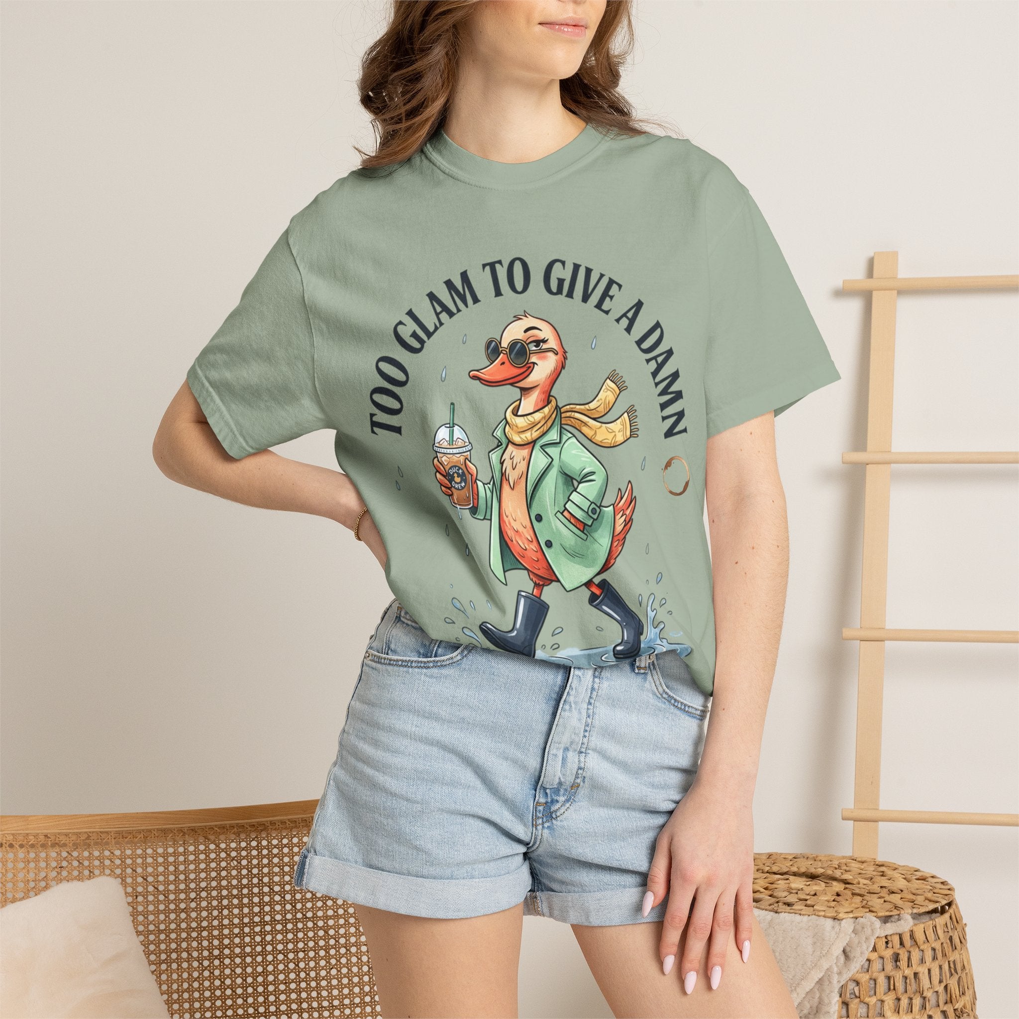Duck Graphic T-Shirt — "Too Glam to Give a Damn" | No Ducks Given Back Print