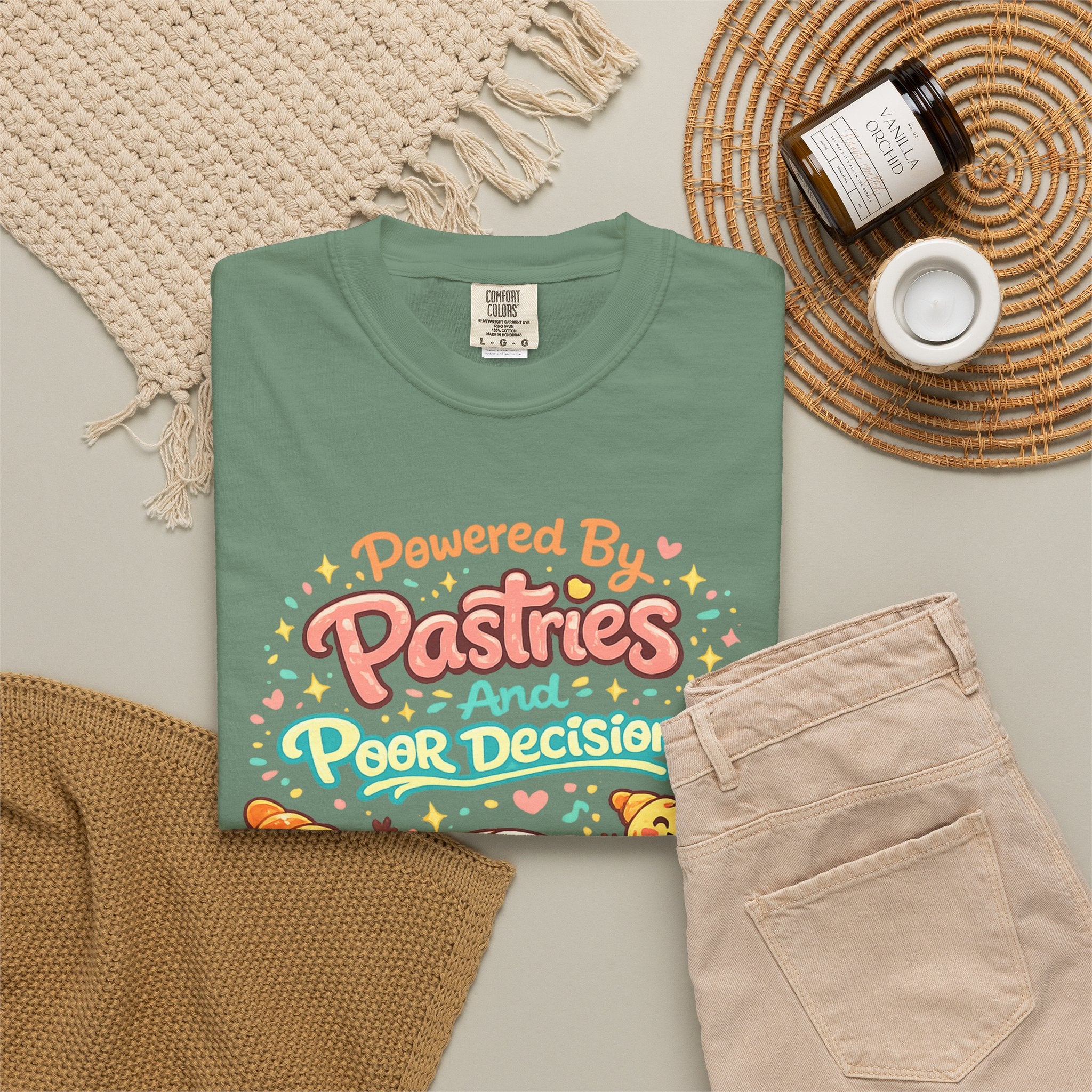 Pastry Power T-Shirt — “Powered by Pastries and Poor Decisions” Cute Baked Goods Graphic Tee