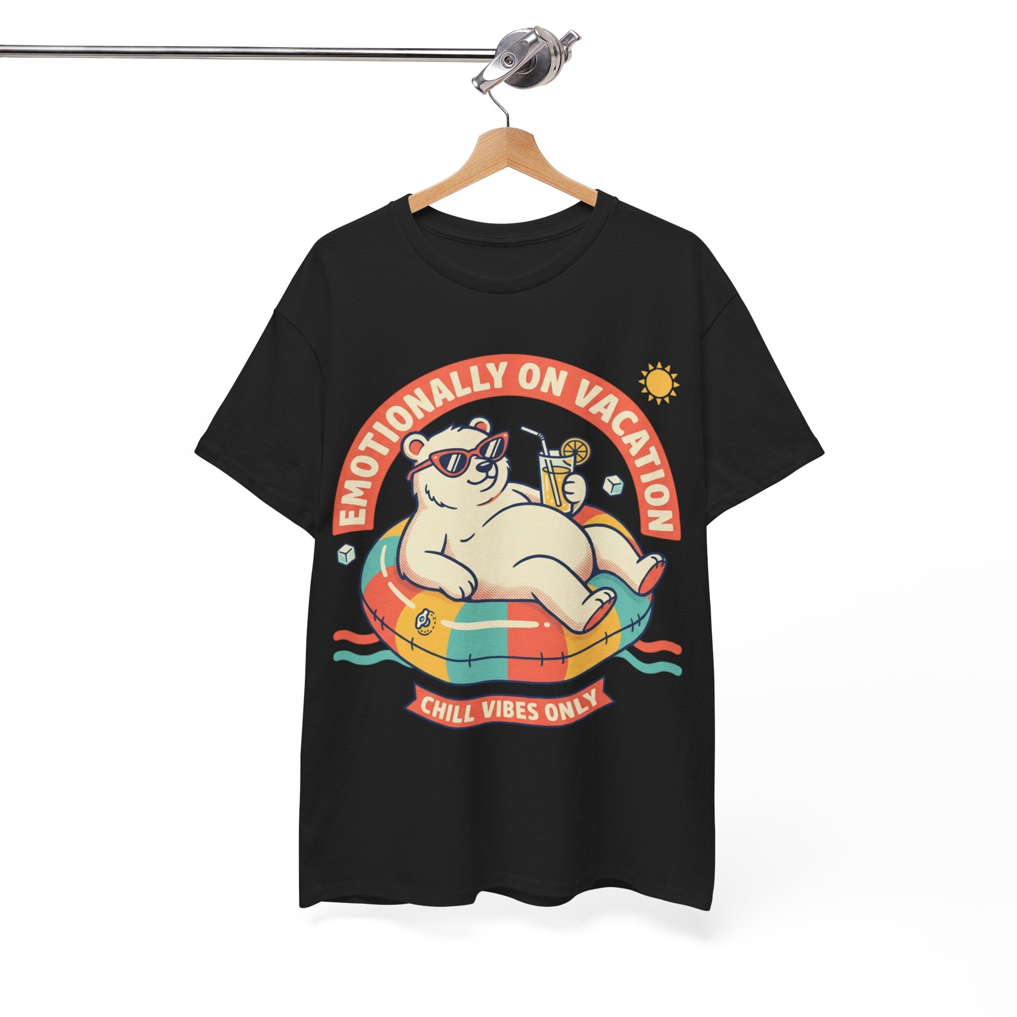 T-Shirt — "Emotionally On Vacation" Chill Vibes Tee (Back: Resting Rich Face)