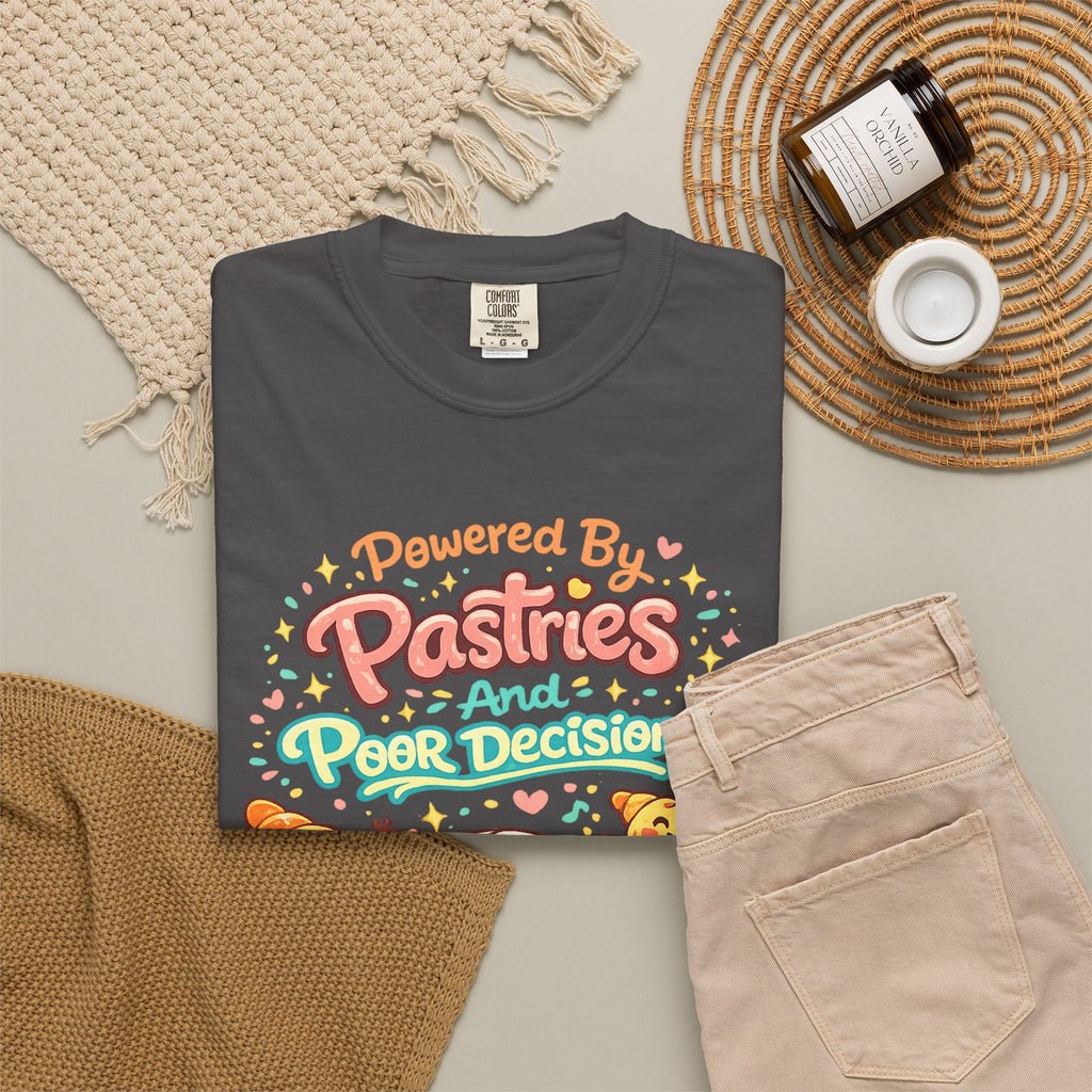 Pastry Power T-Shirt — “Powered by Pastries and Poor Decisions” Cute Baked Goods Graphic Tee