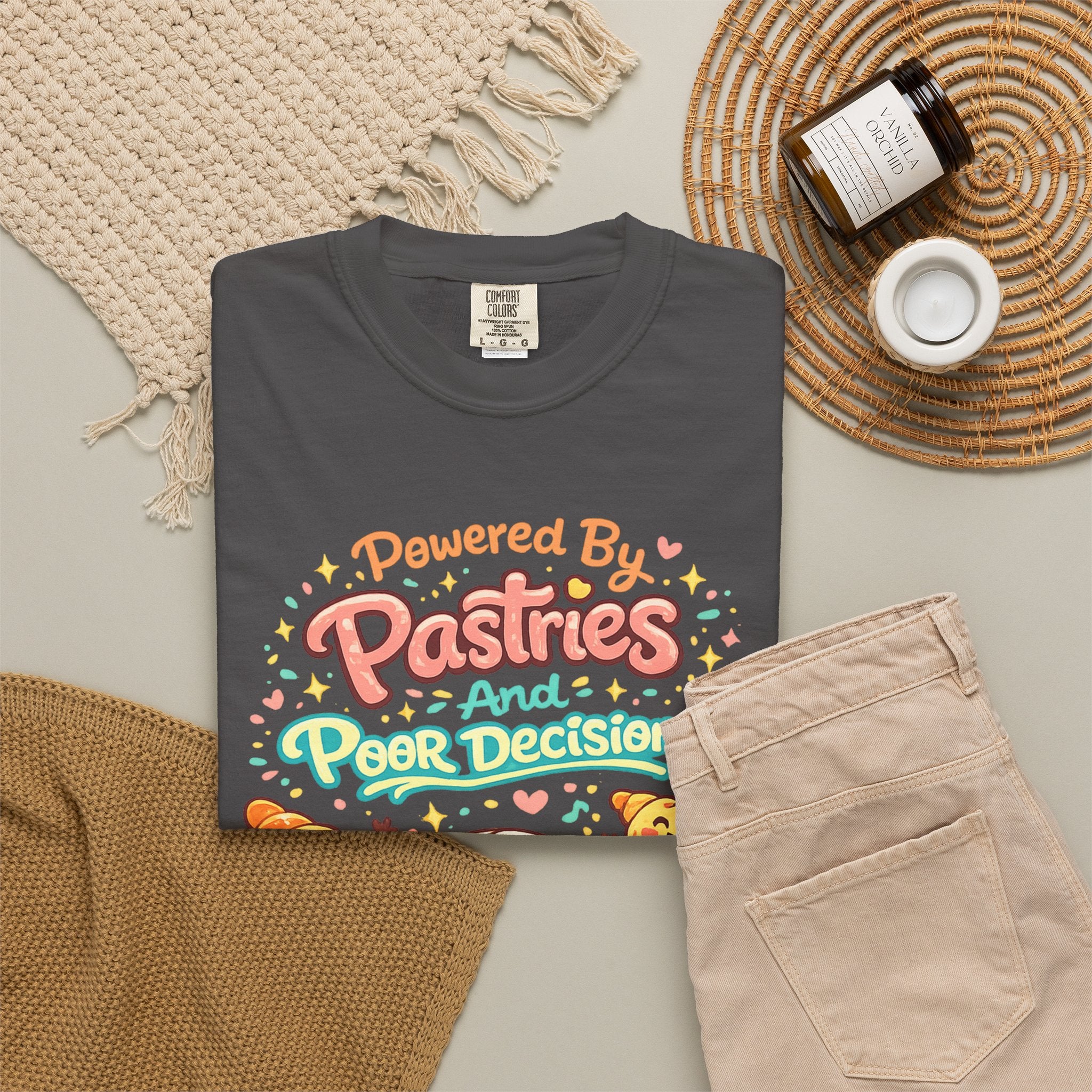 Pastry Power T-Shirt — “Powered by Pastries and Poor Decisions” Cute Baked Goods Graphic Tee