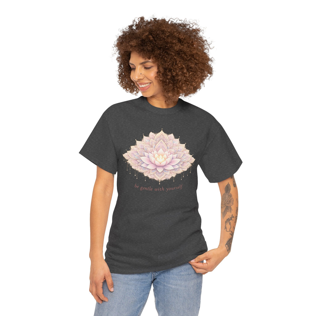 Lotus Floral Tee — "Be Gentle With Yourself" Inspirational Graphic T-Shirt