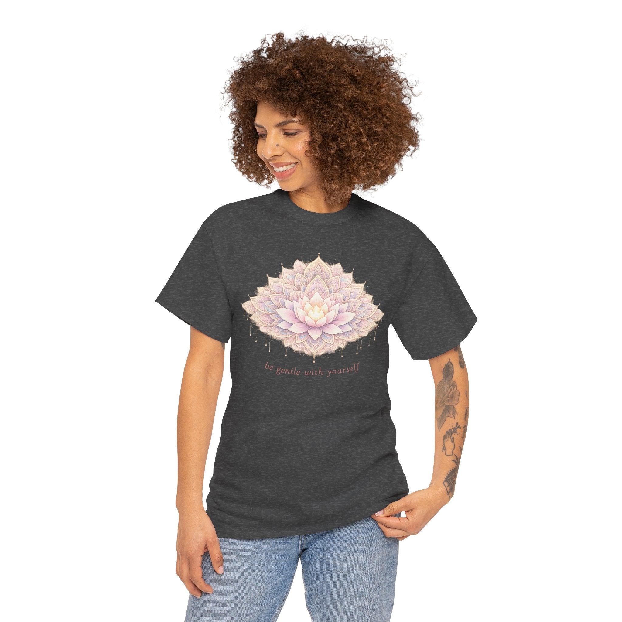 Lotus Floral Tee — "Be Gentle With Yourself" Inspirational Graphic T-Shirt