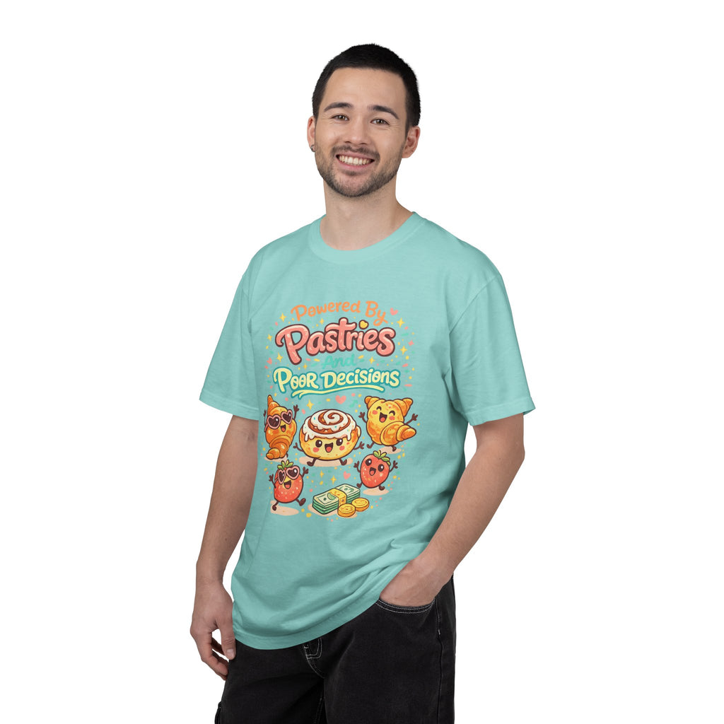 Pastry Power T-Shirt — “Powered by Pastries and Poor Decisions” Cute Baked Goods Graphic Tee