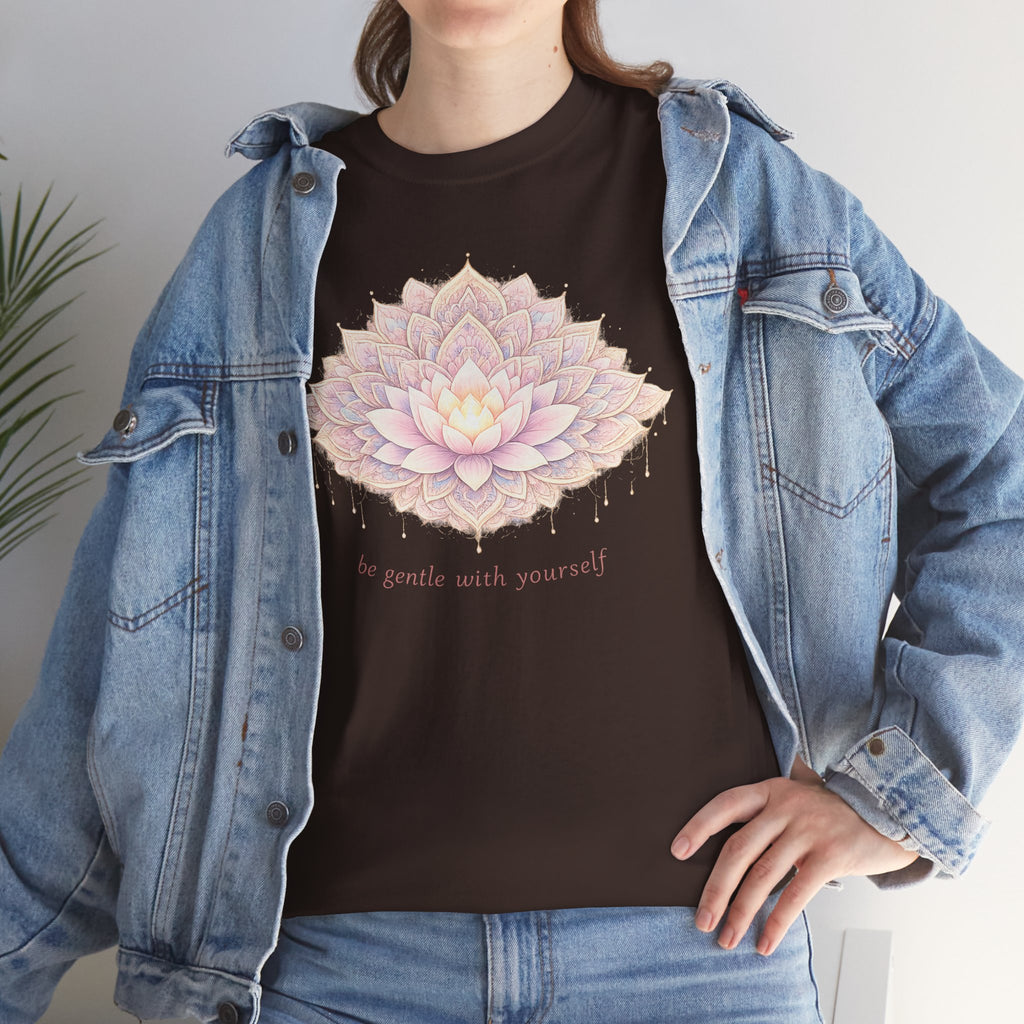 Lotus Floral Tee — "Be Gentle With Yourself" Inspirational Graphic T-Shirt