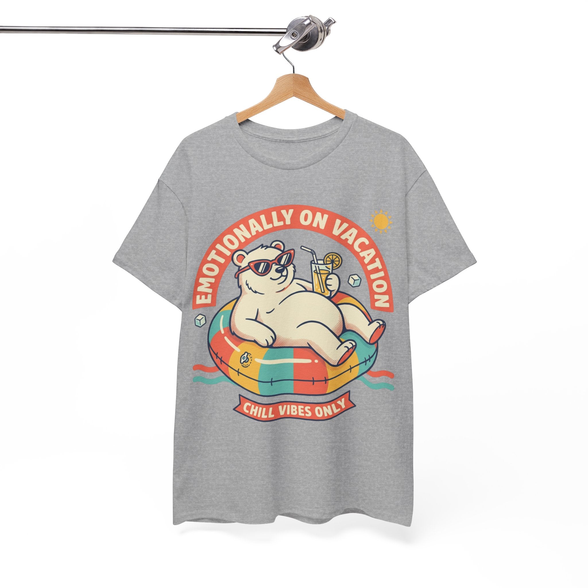 T-Shirt — "Emotionally On Vacation" Chill Vibes Tee (Back: Resting Rich Face)