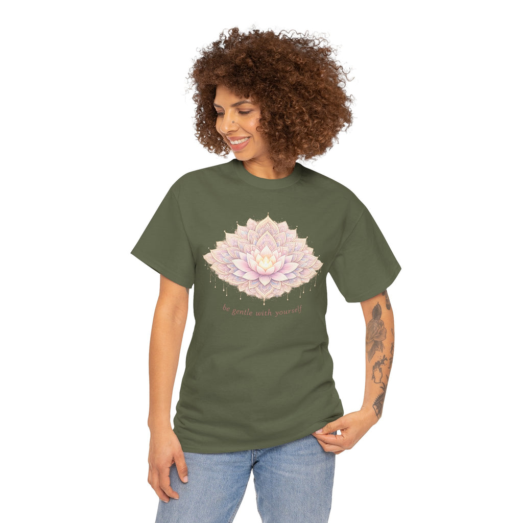 Lotus Floral Tee — "Be Gentle With Yourself" Inspirational Graphic T-Shirt