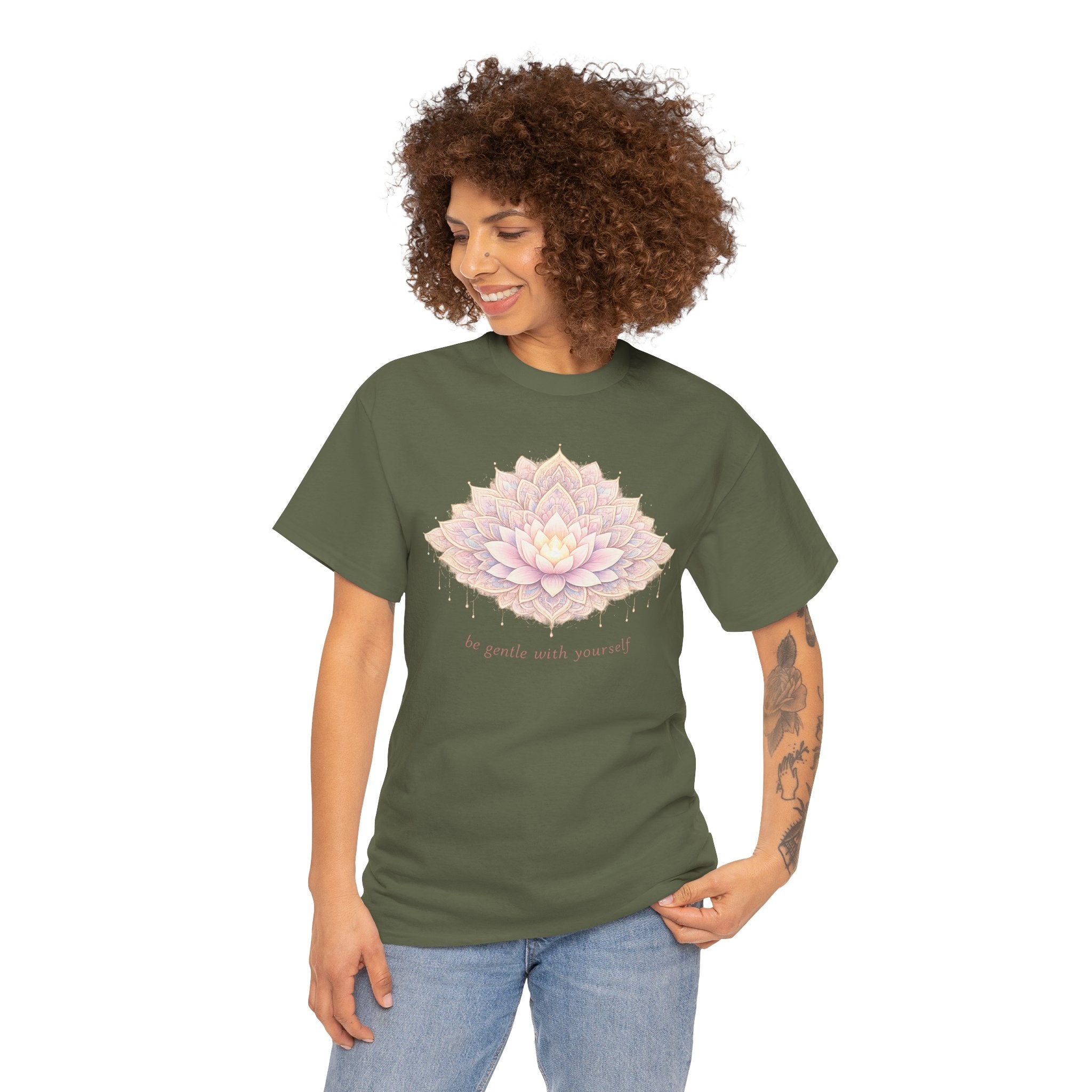 Lotus Floral Tee — "Be Gentle With Yourself" Inspirational Graphic T-Shirt