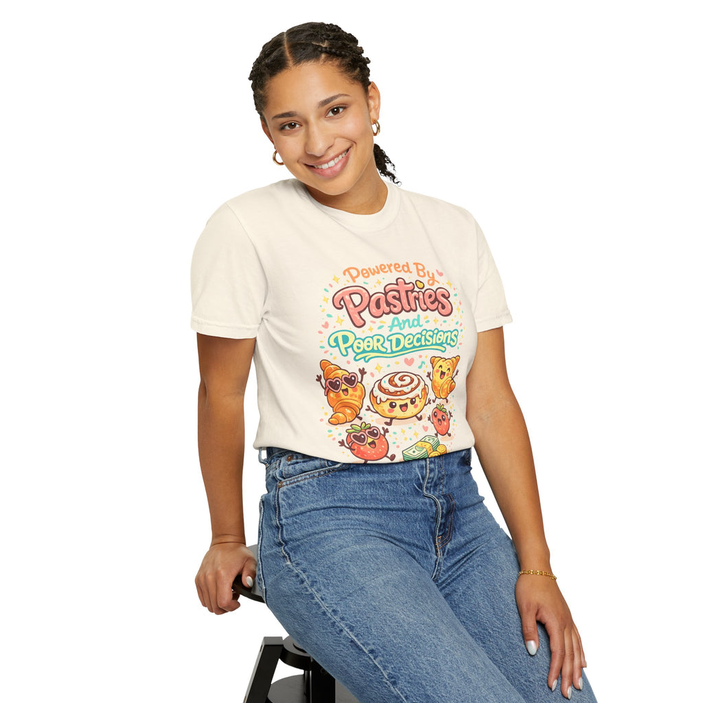 Pastry Power T-Shirt — “Powered by Pastries and Poor Decisions” Cute Baked Goods Graphic Tee