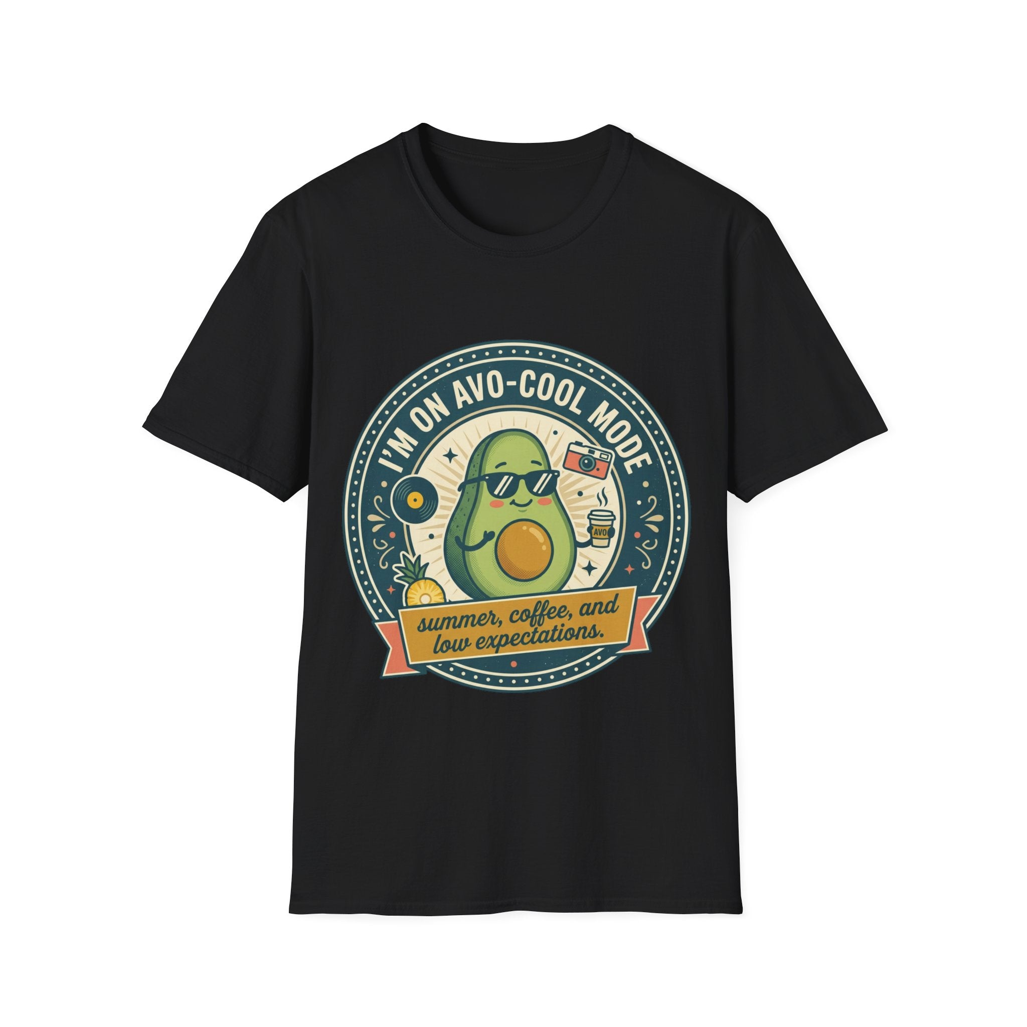 Avocado Graphic T-Shirt — "I'm on Avo-Cool Mode" Summer Coffee Tee