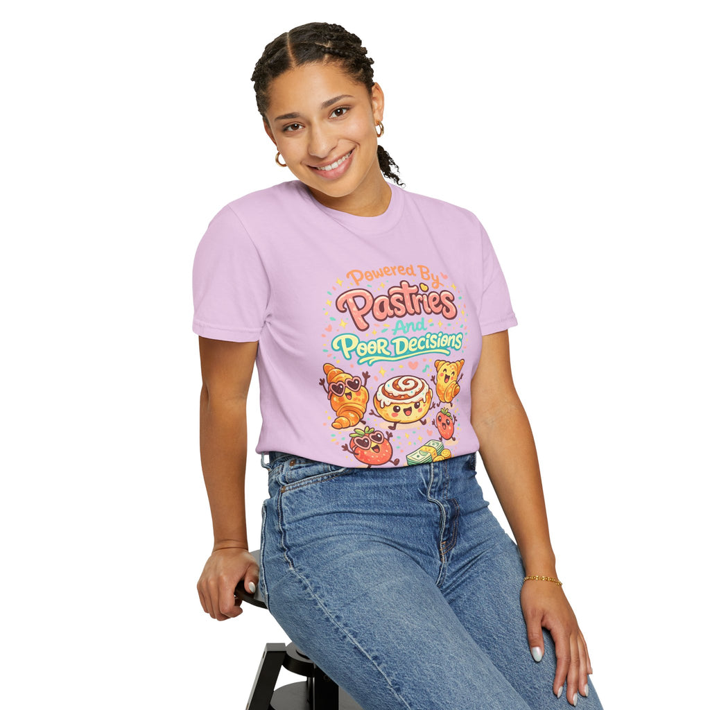 Pastry Power T-Shirt — “Powered by Pastries and Poor Decisions” Cute Baked Goods Graphic Tee