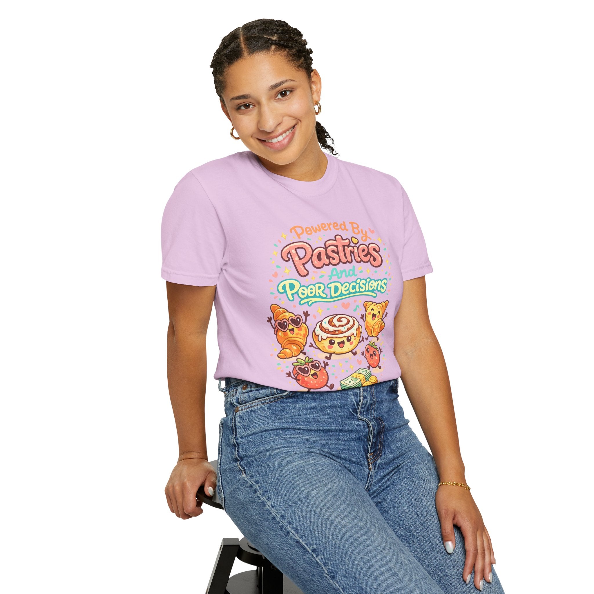 Pastry Power T-Shirt — “Powered by Pastries and Poor Decisions” Cute Baked Goods Graphic Tee