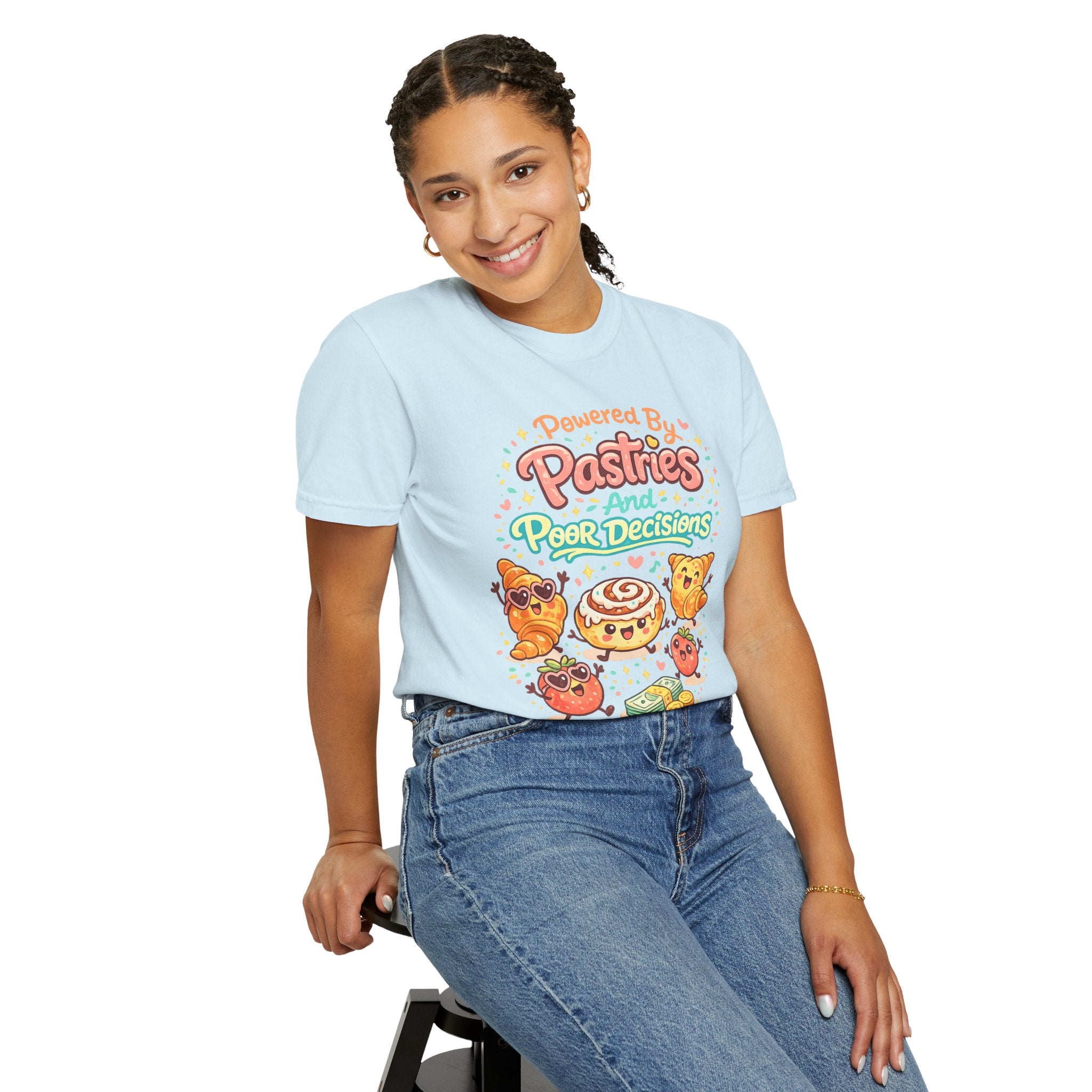 Pastry Power T-Shirt — “Powered by Pastries and Poor Decisions” Cute Baked Goods Graphic Tee