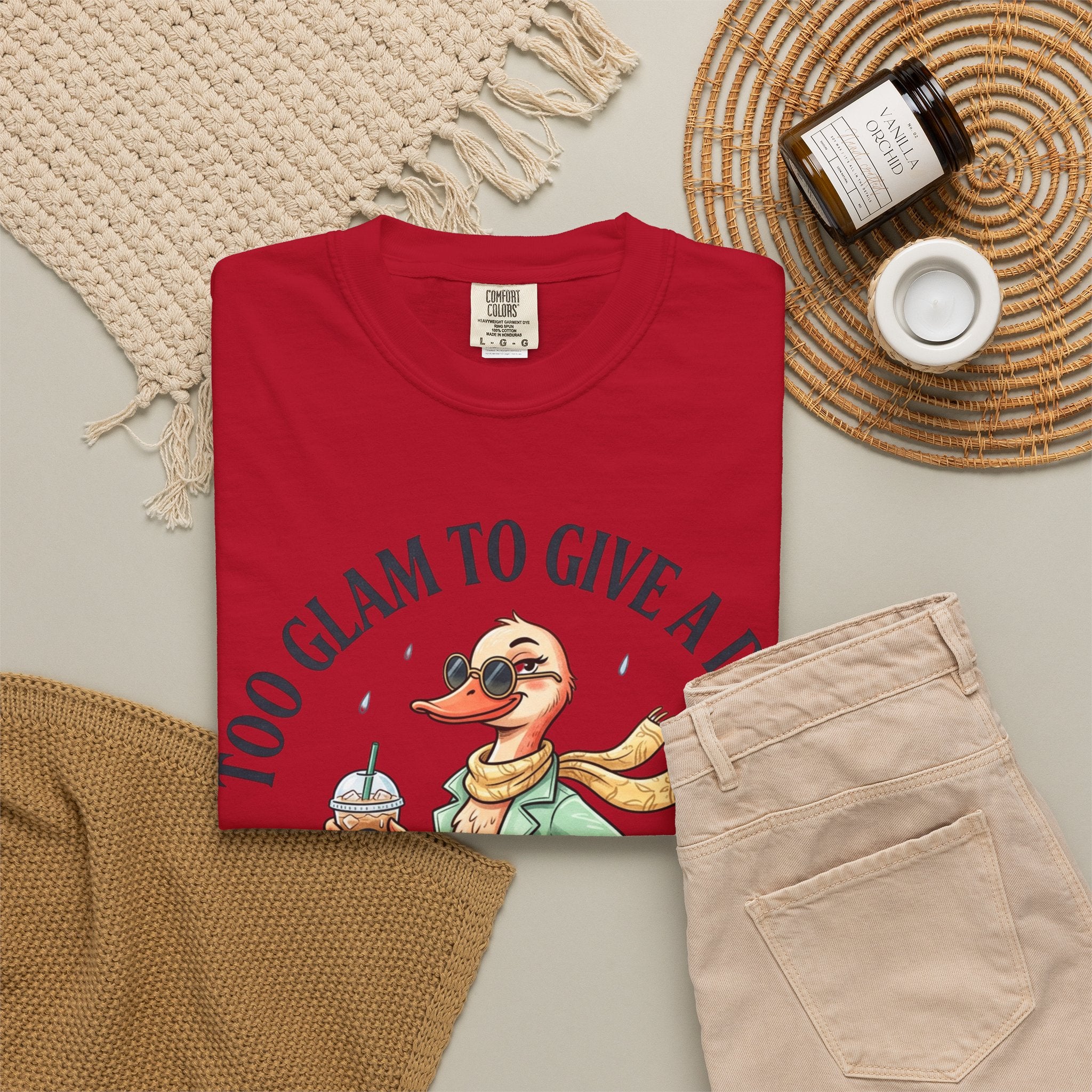 Duck Graphic T-Shirt — "Too Glam to Give a Damn" | No Ducks Given Back Print