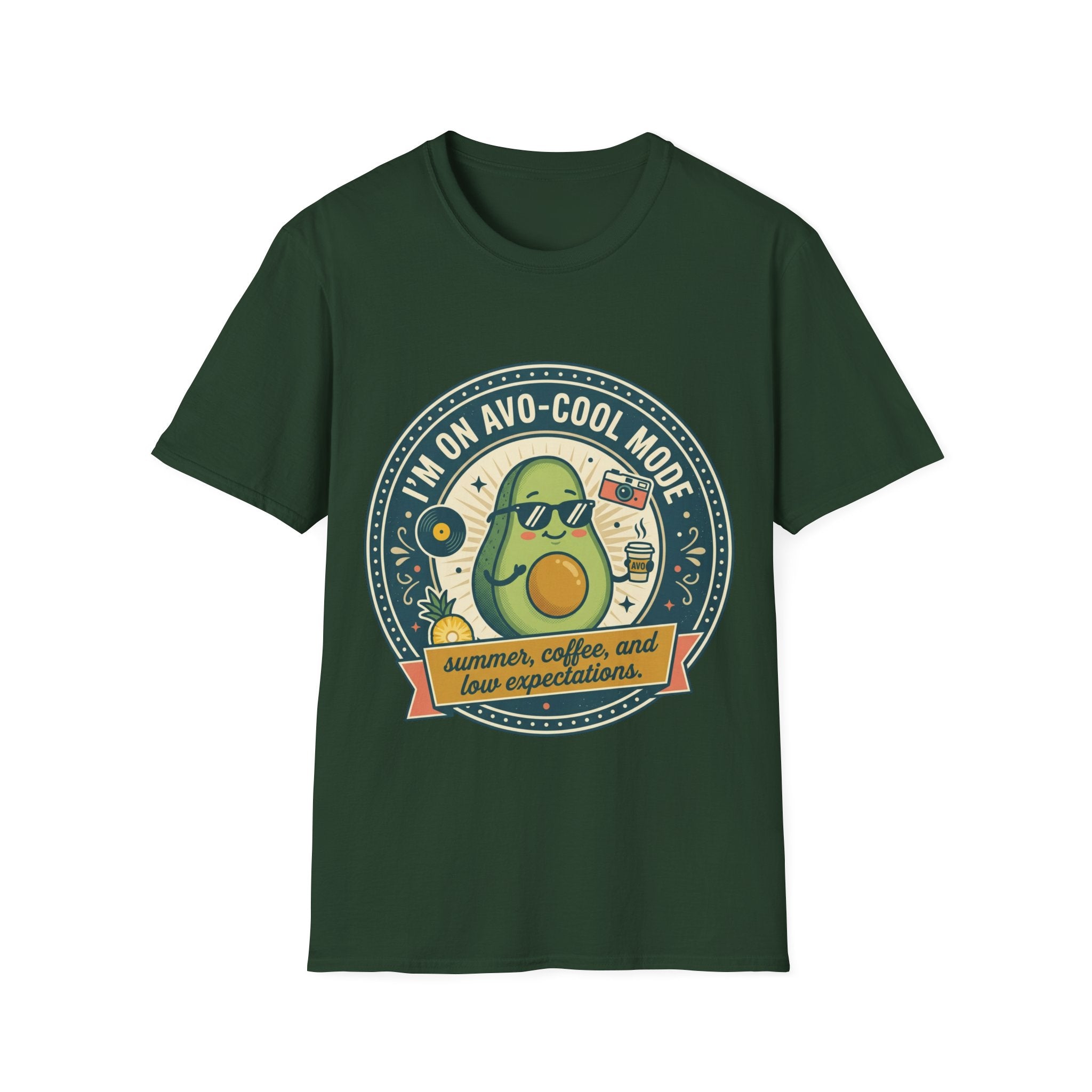 Avocado Graphic T-Shirt — "I'm on Avo-Cool Mode" Summer Coffee Tee