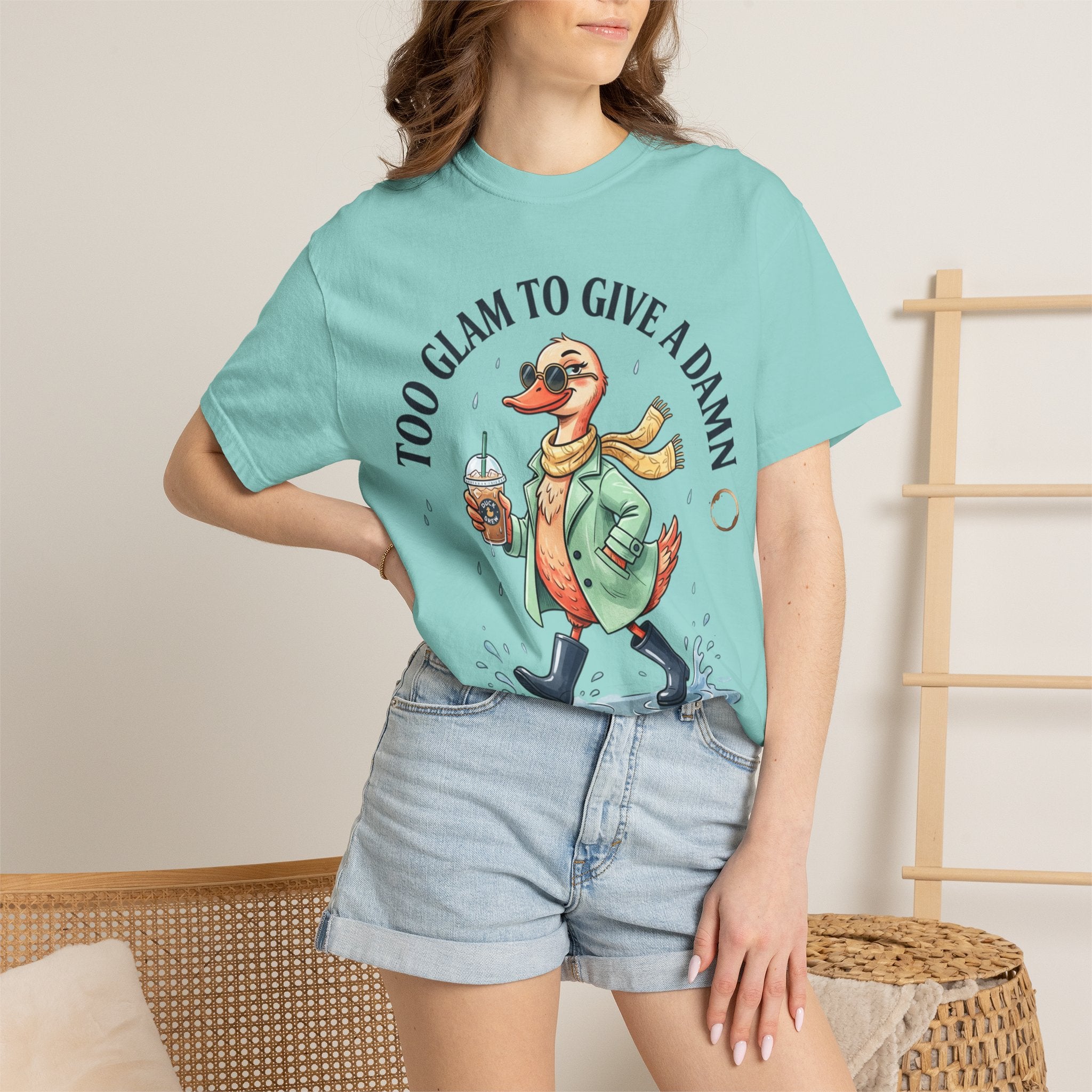 Duck Graphic T-Shirt — "Too Glam to Give a Damn" | No Ducks Given Back Print
