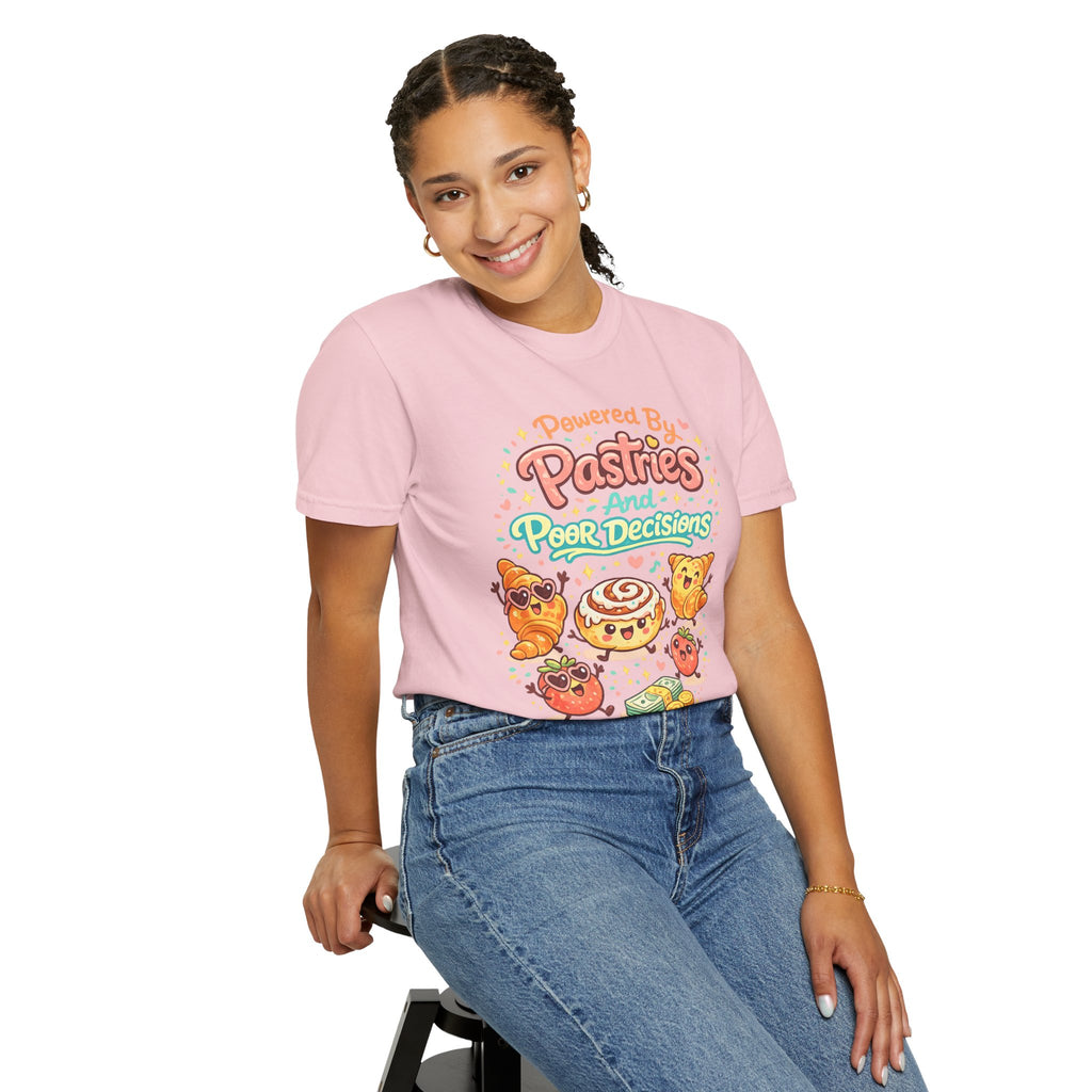 Pastry Power T-Shirt — “Powered by Pastries and Poor Decisions” Cute Baked Goods Graphic Tee