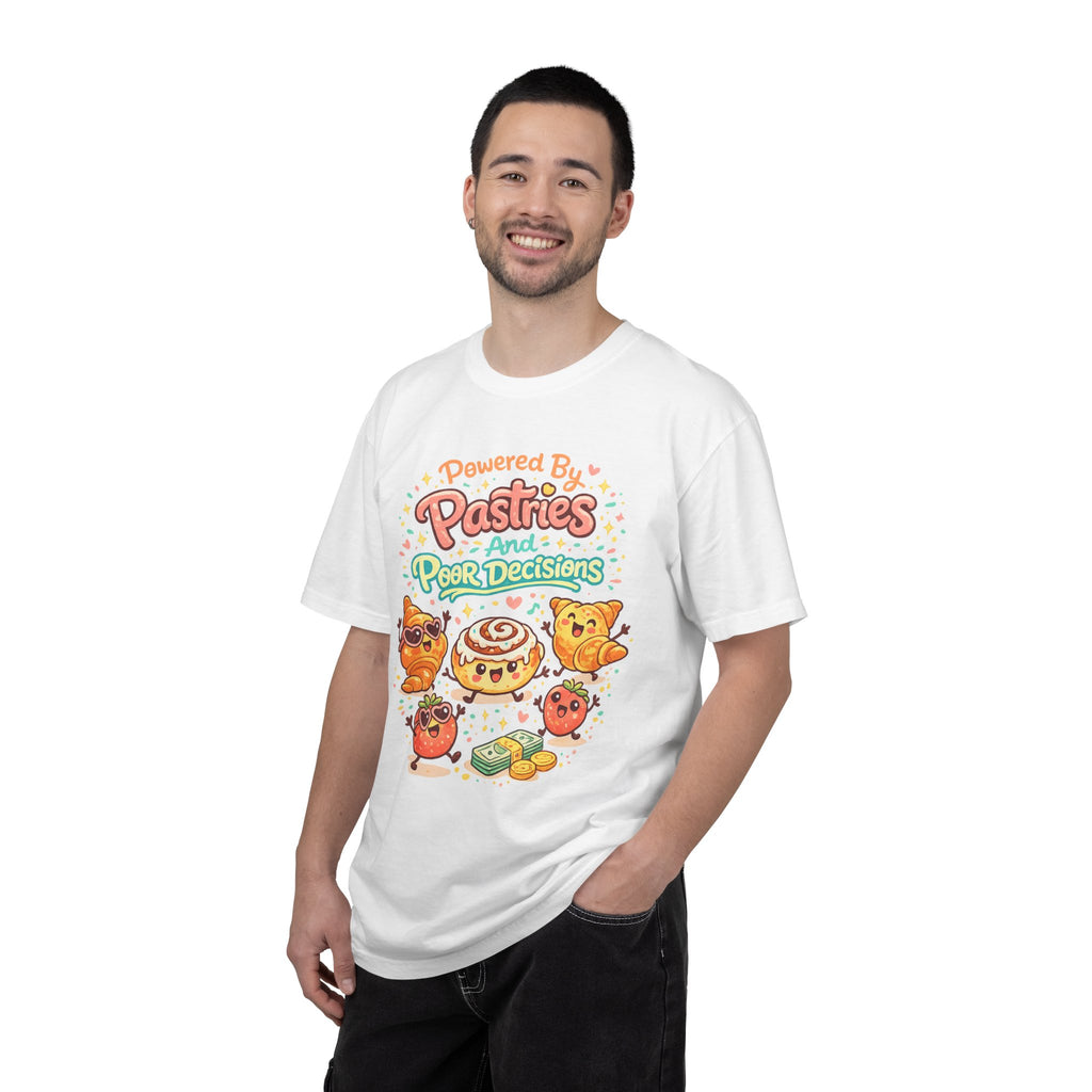 Pastry Power T-Shirt — “Powered by Pastries and Poor Decisions” Cute Baked Goods Graphic Tee