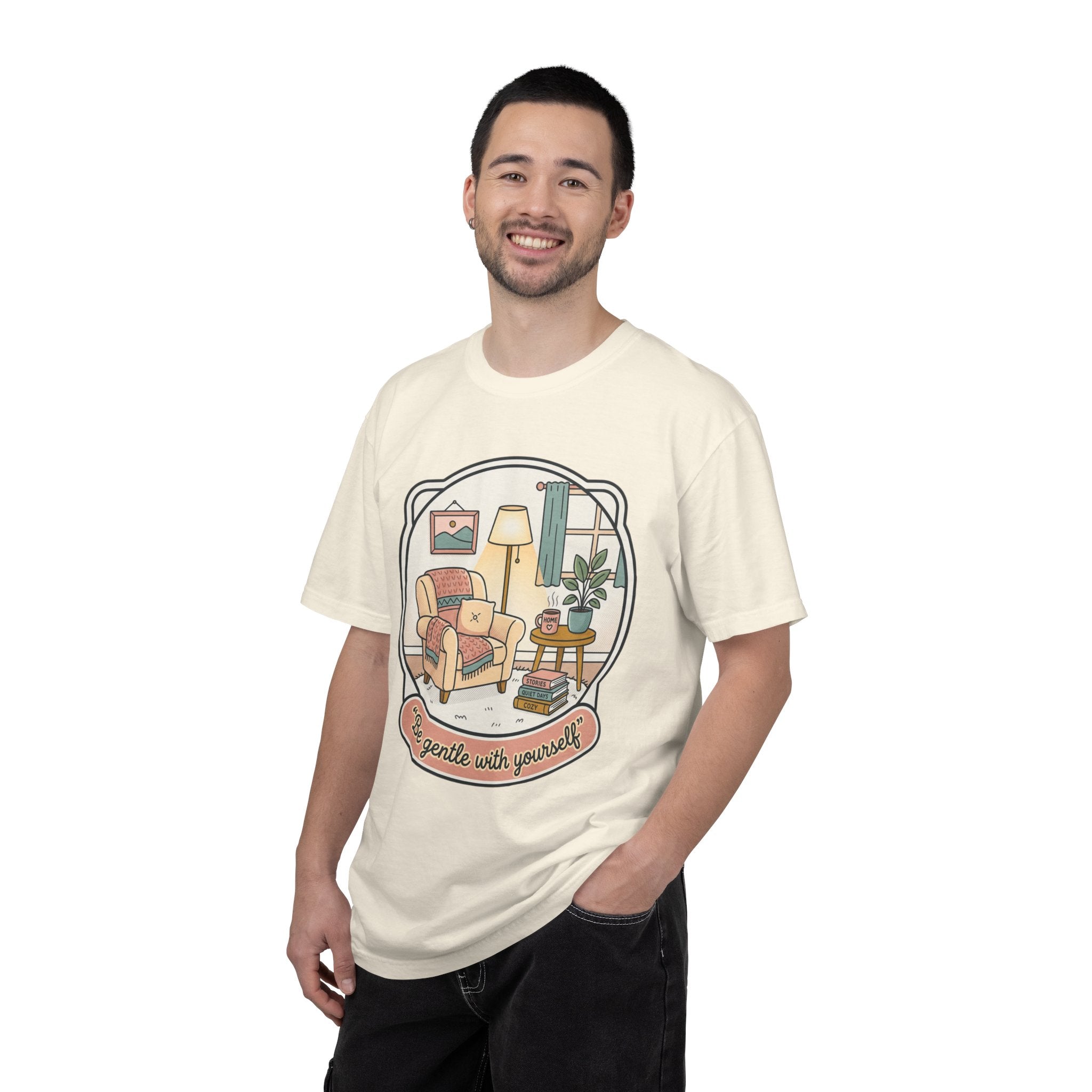 Be Gentle With Yourself T-Shirt — Cozy Living Room Self-Care Tee