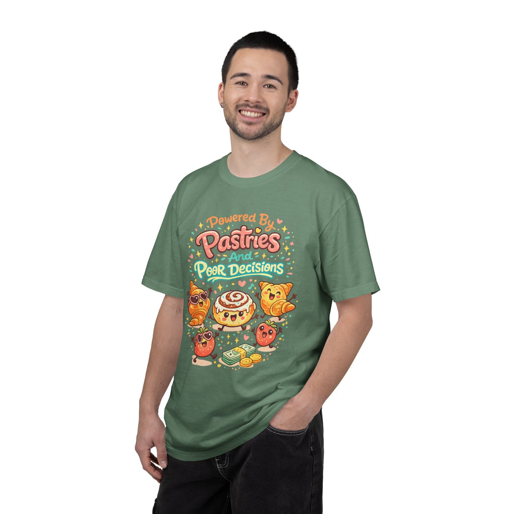 Pastry Power T-Shirt — “Powered by Pastries and Poor Decisions” Cute Baked Goods Graphic Tee