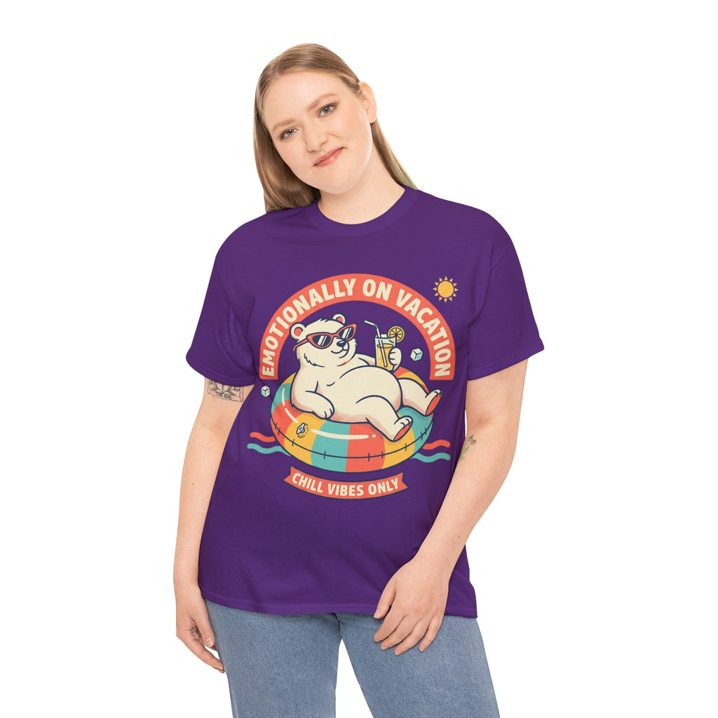 T-Shirt — "Emotionally On Vacation" Chill Vibes Tee (Back: Resting Rich Face)