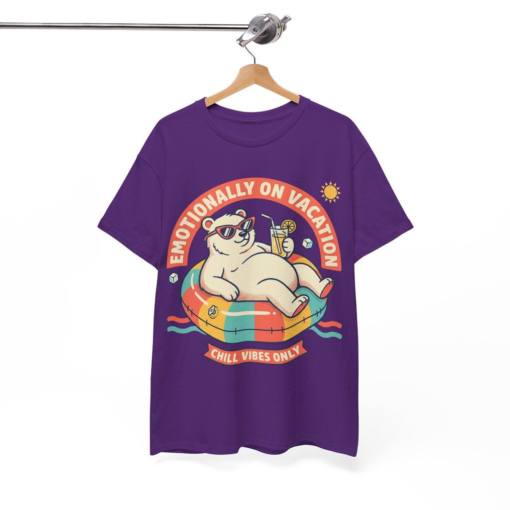 T-Shirt — "Emotionally On Vacation" Chill Vibes Tee (Back: Resting Rich Face)