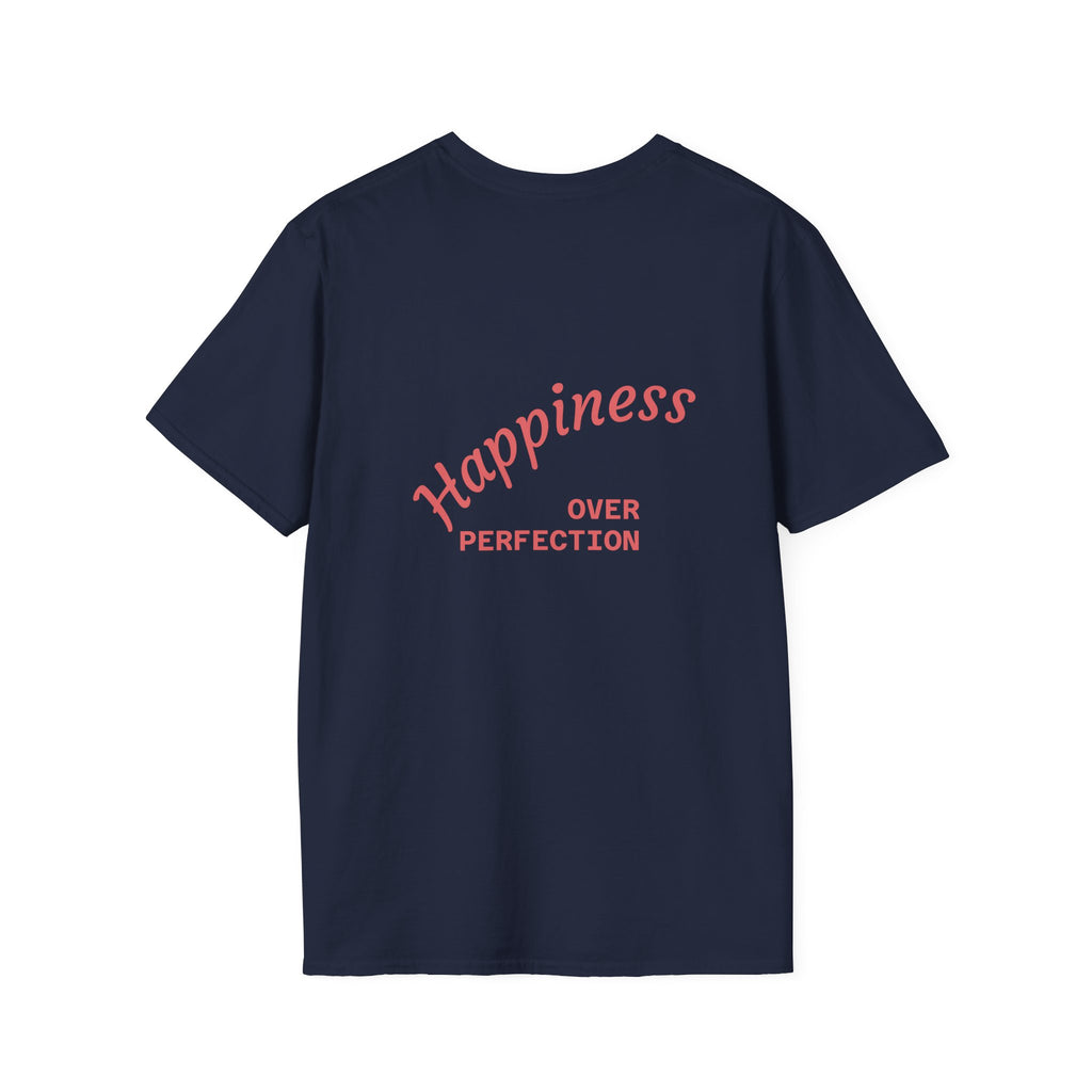 Birthday Cupcake T-Shirt — "Happy Birthday" with Balloons & "Happiness Over Perfection" Back