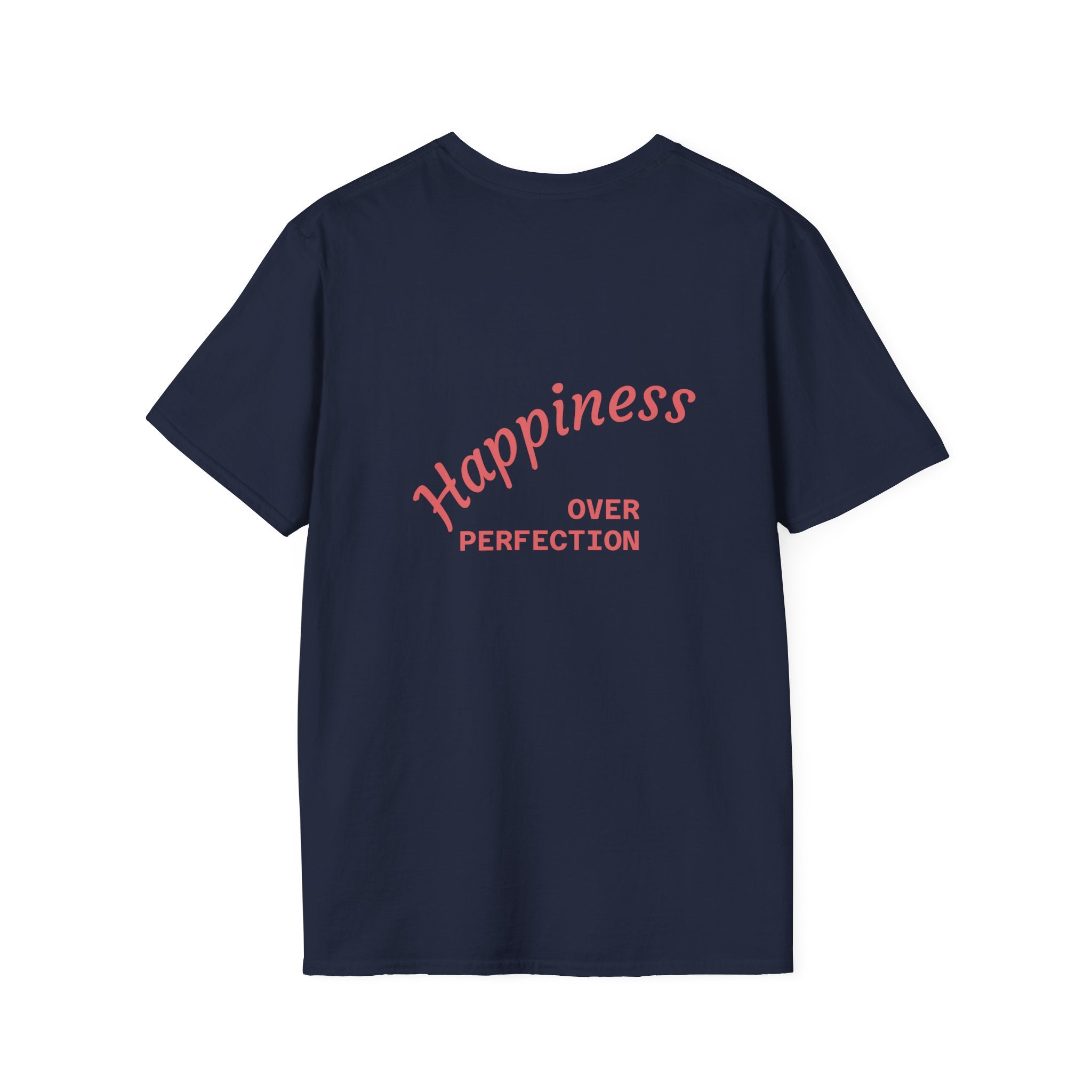 Birthday Cupcake T-Shirt — "Happy Birthday" with Balloons & "Happiness Over Perfection" Back