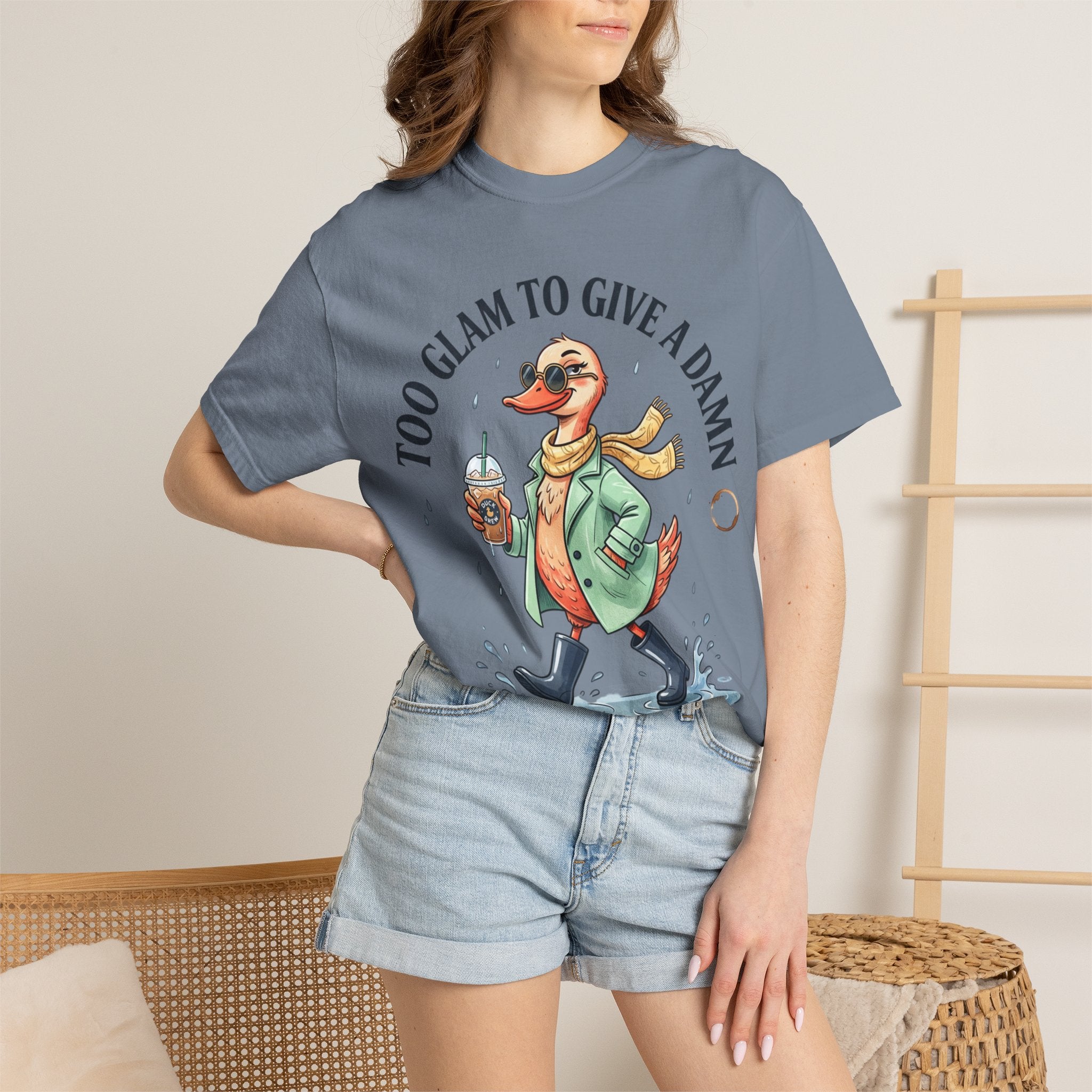 Duck Graphic T-Shirt — "Too Glam to Give a Damn" | No Ducks Given Back Print