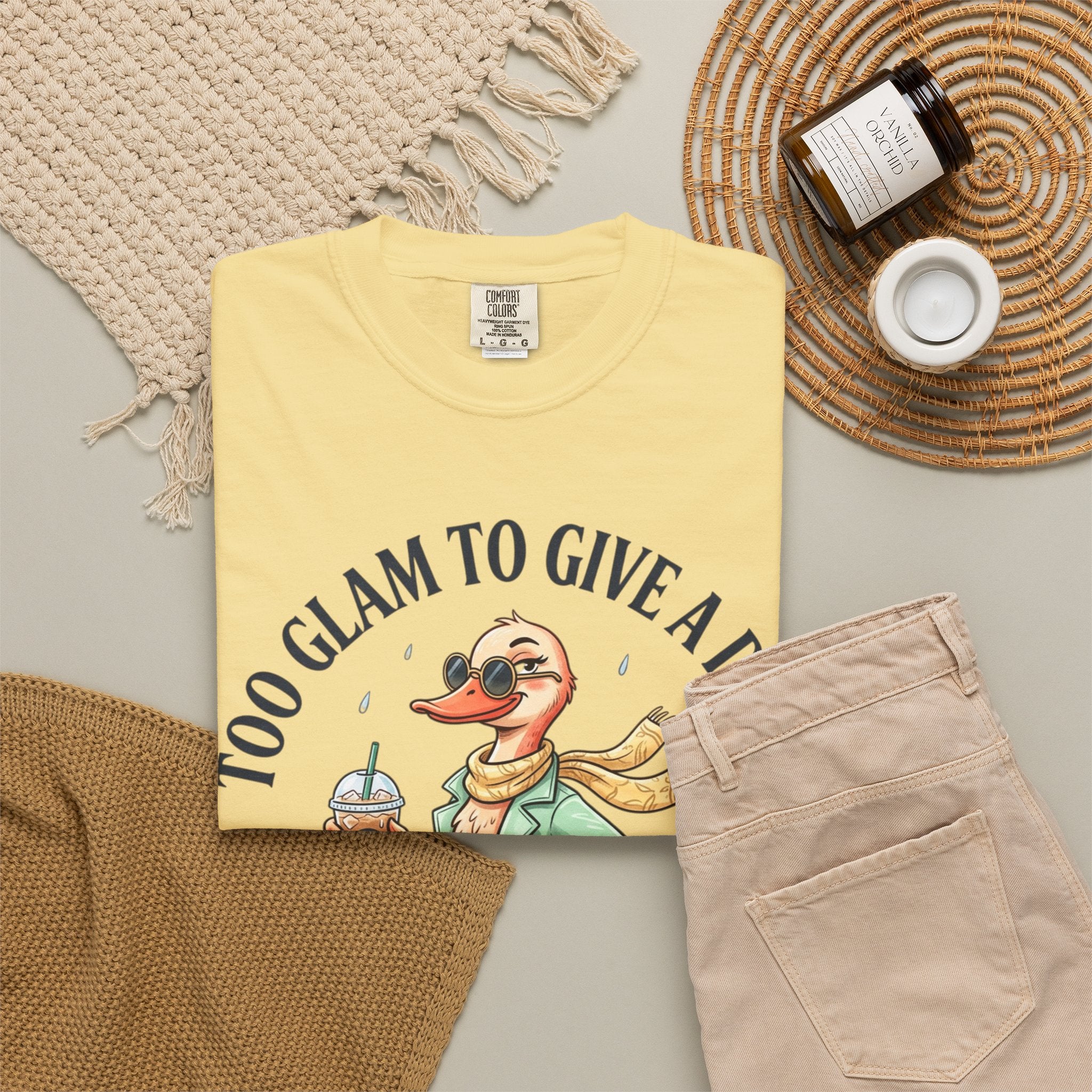Duck Graphic T-Shirt — "Too Glam to Give a Damn" | No Ducks Given Back Print