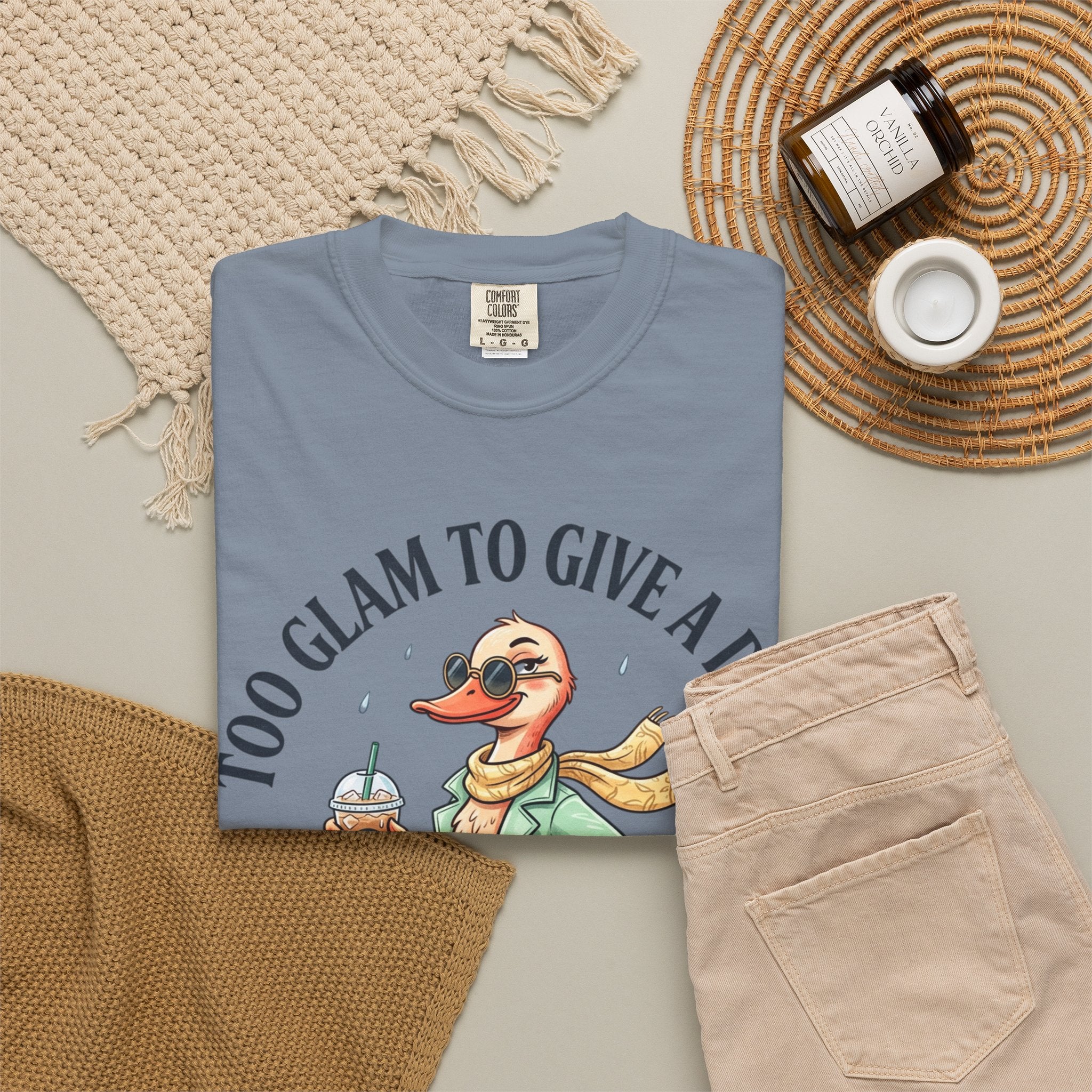 Duck Graphic T-Shirt — "Too Glam to Give a Damn" | No Ducks Given Back Print