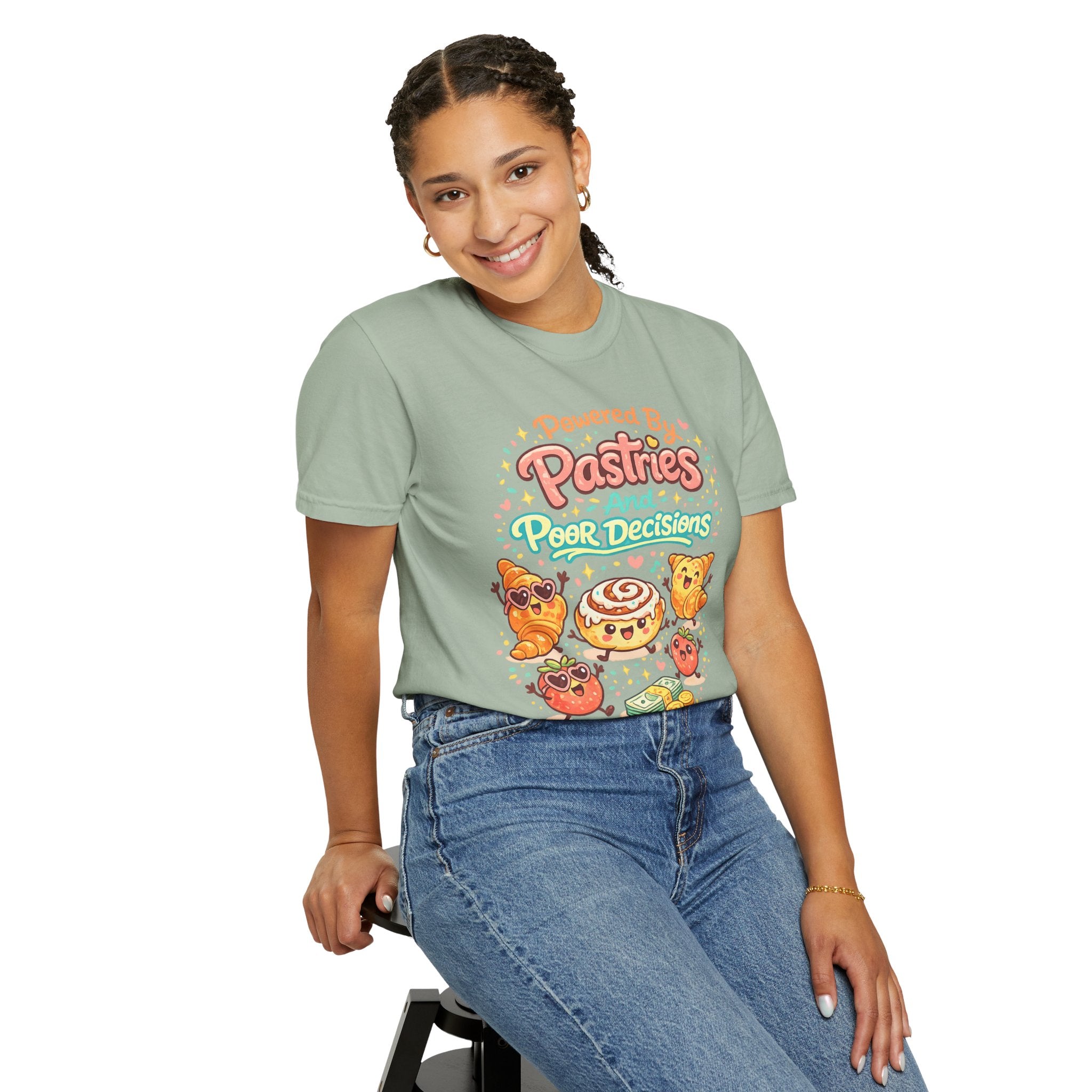 Pastry Power T-Shirt — “Powered by Pastries and Poor Decisions” Cute Baked Goods Graphic Tee
