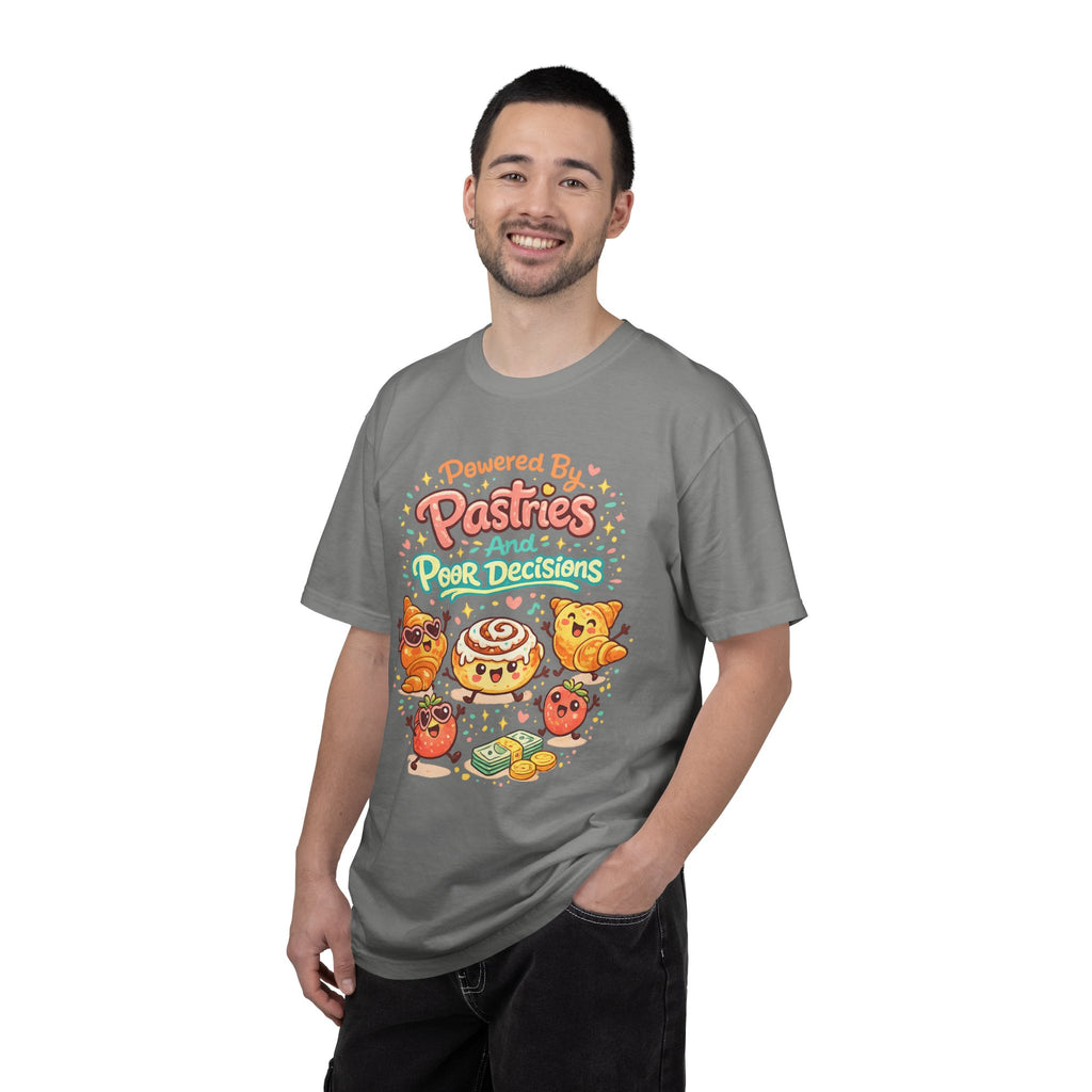 Pastry Power T-Shirt — “Powered by Pastries and Poor Decisions” Cute Baked Goods Graphic Tee