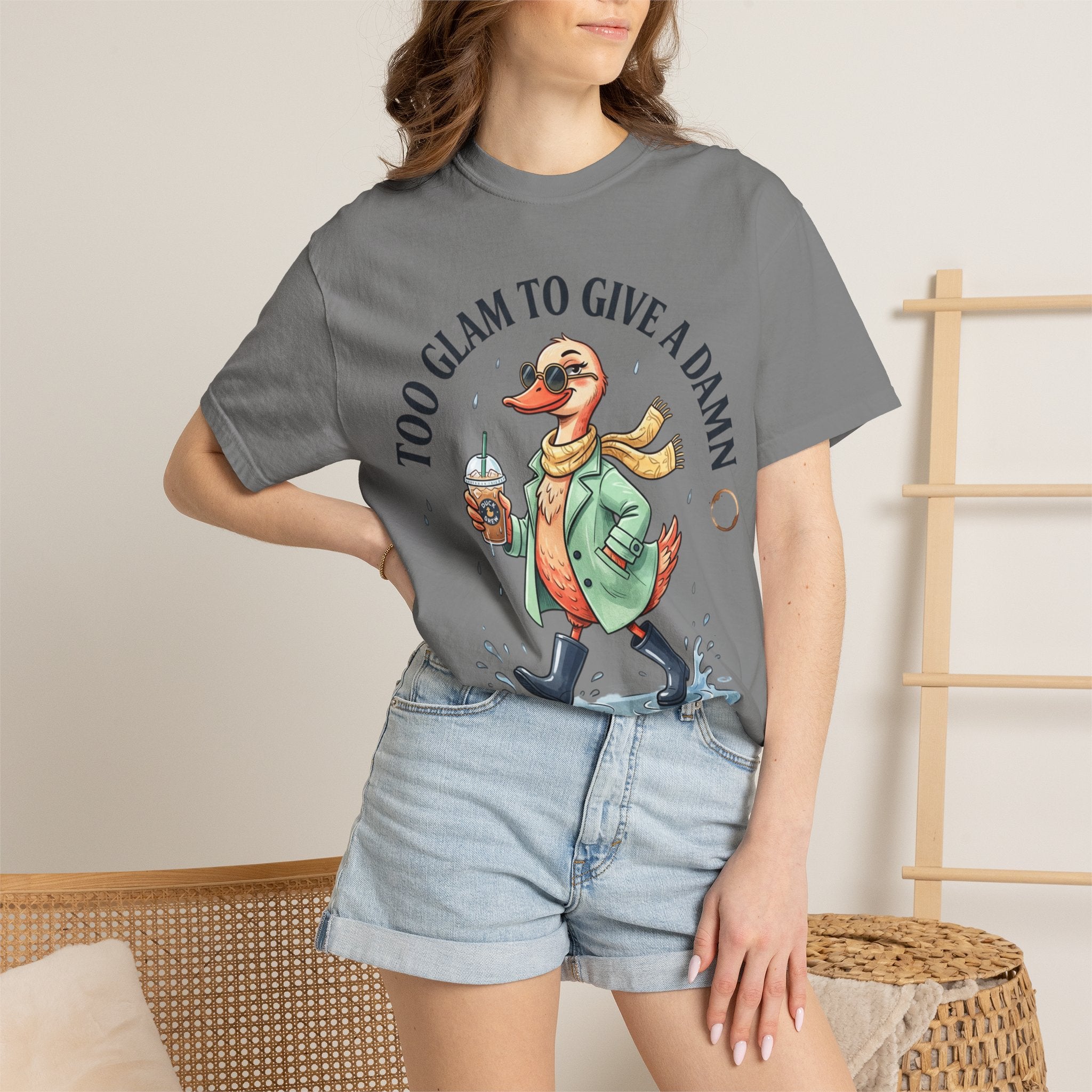 Duck Graphic T-Shirt — "Too Glam to Give a Damn" | No Ducks Given Back Print