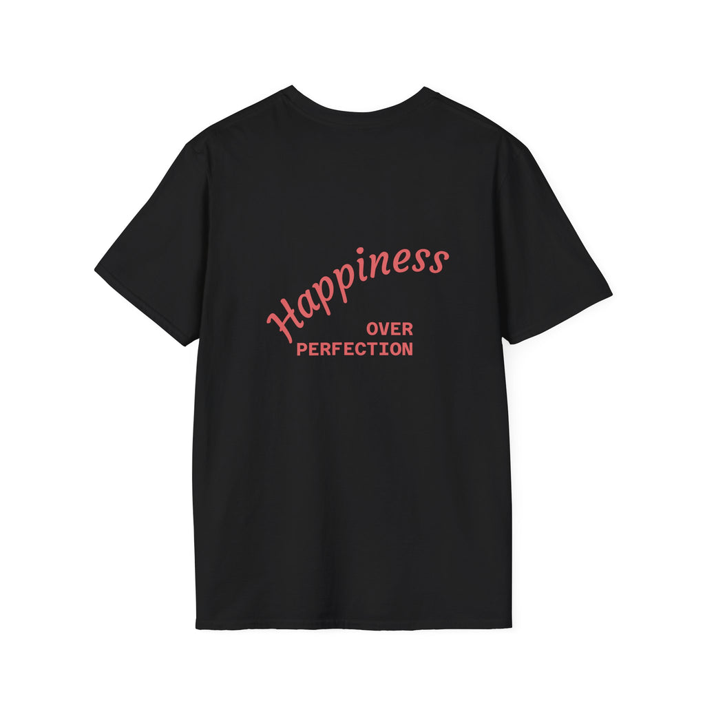 Birthday Cupcake T-Shirt — "Happy Birthday" with Balloons & "Happiness Over Perfection" Back
