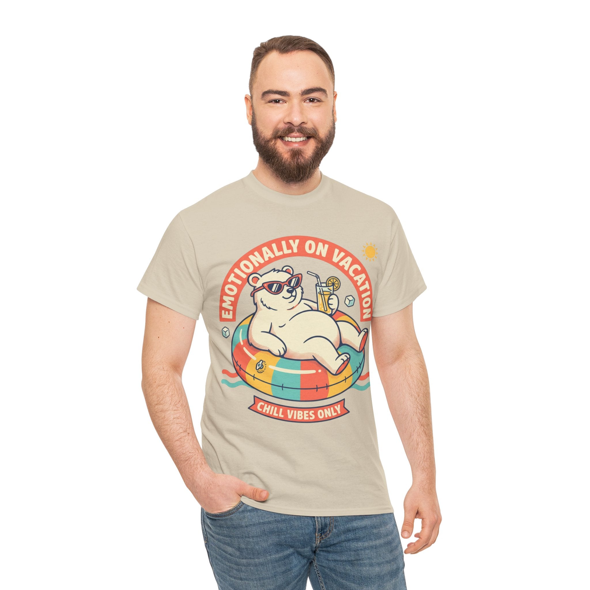 T-Shirt — "Emotionally On Vacation" Chill Vibes Tee (Back: Resting Rich Face)
