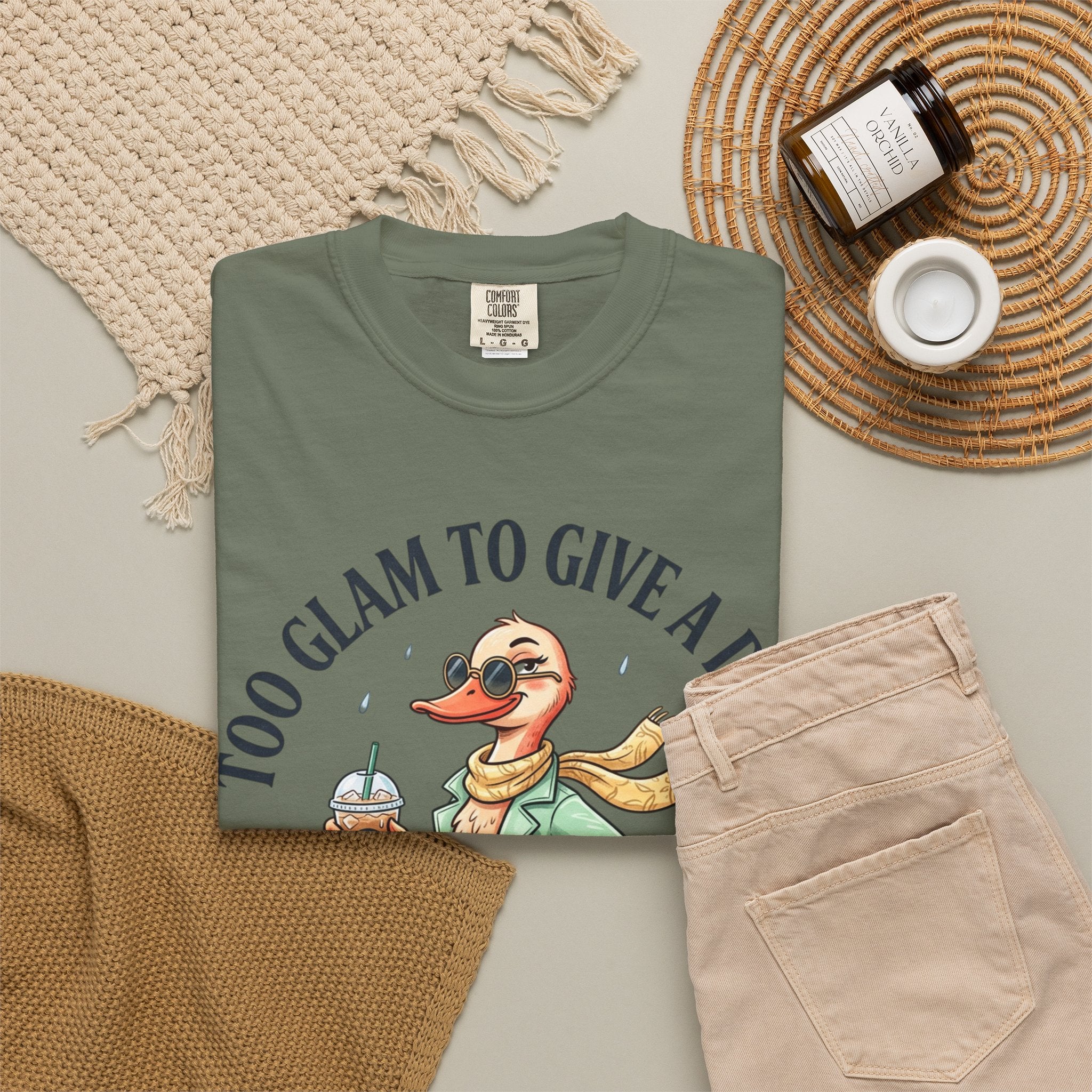 Duck Graphic T-Shirt — "Too Glam to Give a Damn" | No Ducks Given Back Print