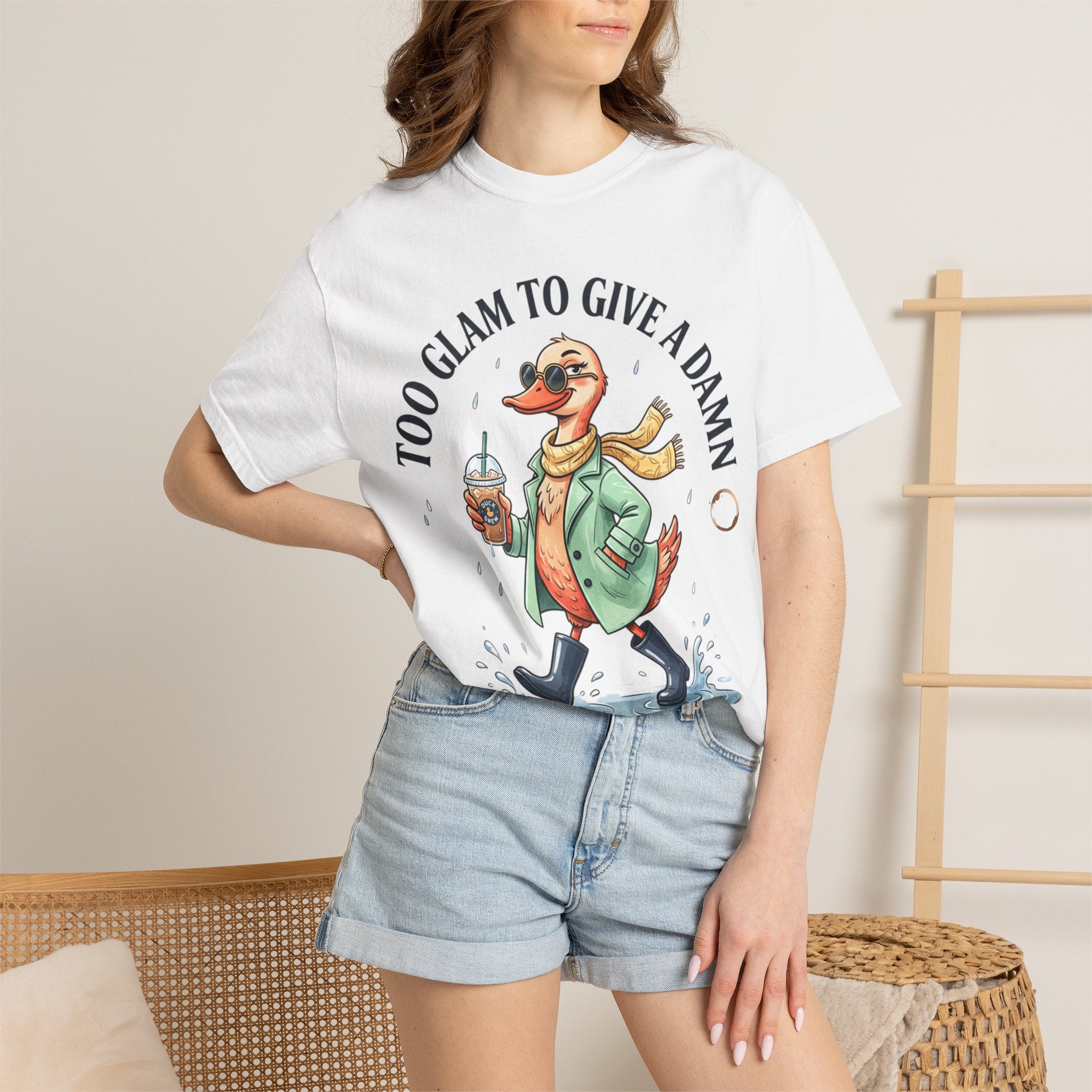 Duck Graphic T-Shirt — "Too Glam to Give a Damn" | No Ducks Given Back Print