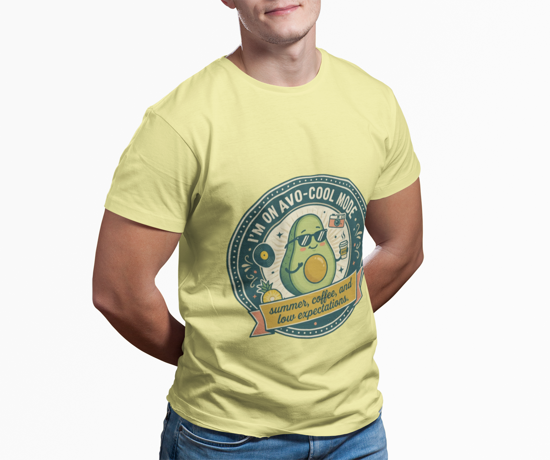 Avocado Graphic T-Shirt — "I'm on Avo-Cool Mode" Summer Coffee Tee