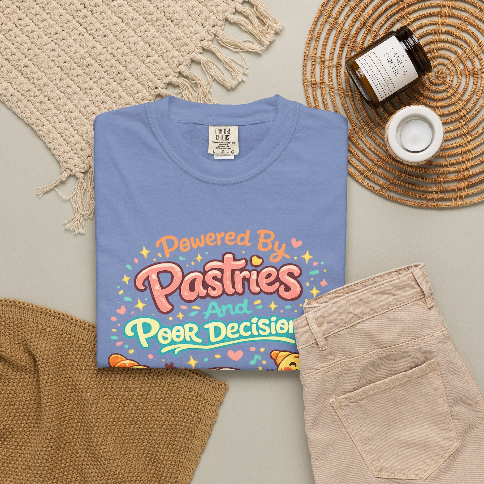Pastry Power T-Shirt — “Powered by Pastries and Poor Decisions” Cute Baked Goods Graphic Tee