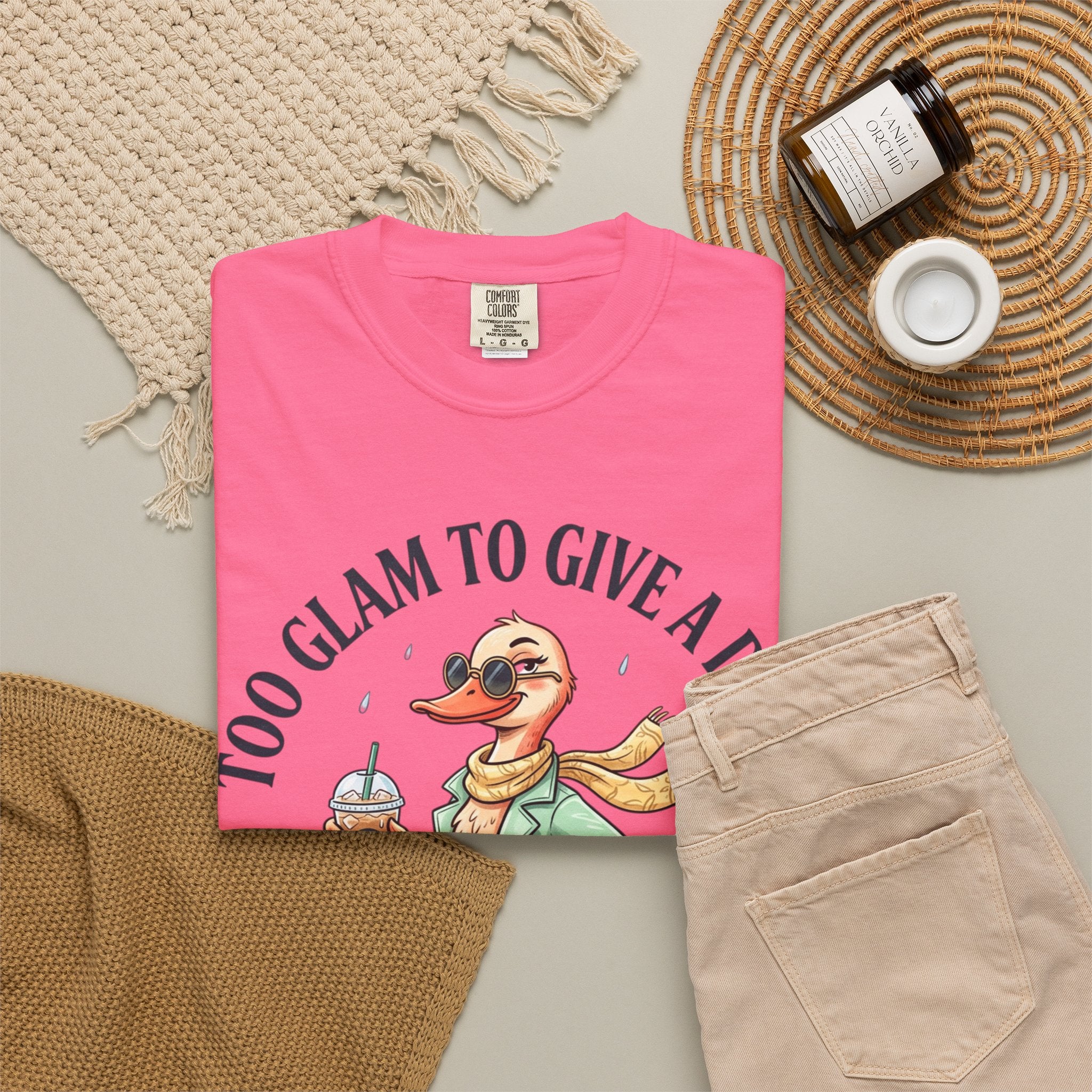 Duck Graphic T-Shirt — "Too Glam to Give a Damn" | No Ducks Given Back Print