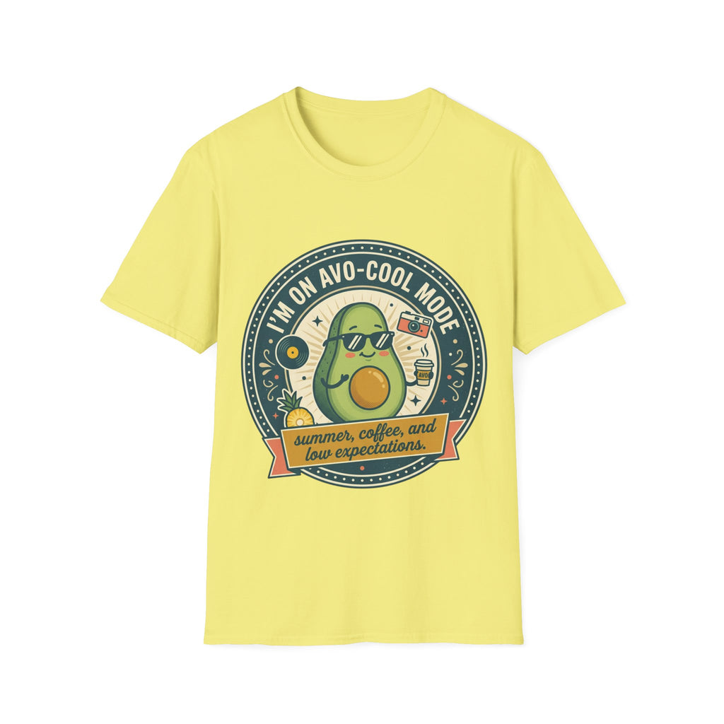Avocado Graphic T-Shirt — "I'm on Avo-Cool Mode" Summer Coffee Tee