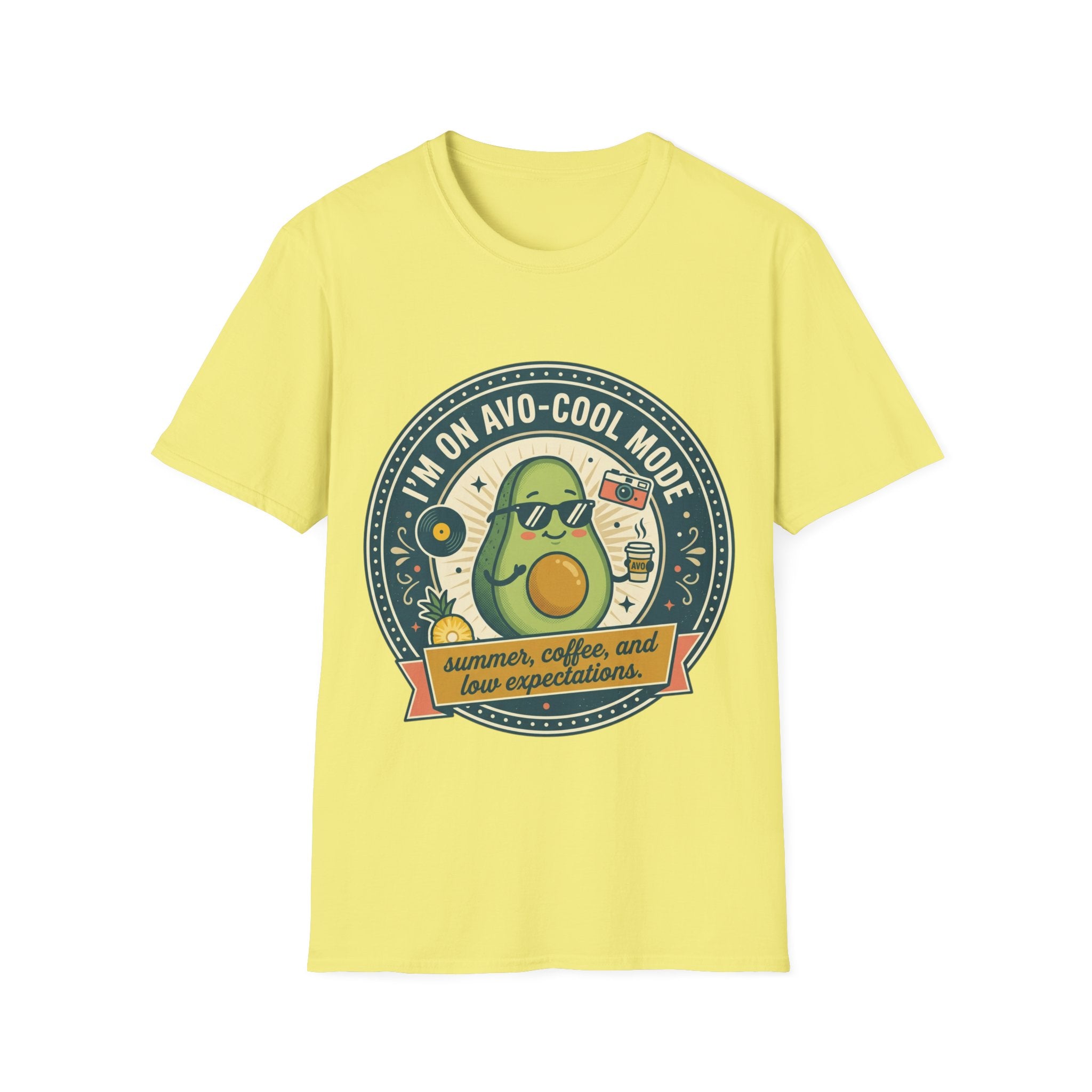 Avocado Graphic T-Shirt — "I'm on Avo-Cool Mode" Summer Coffee Tee