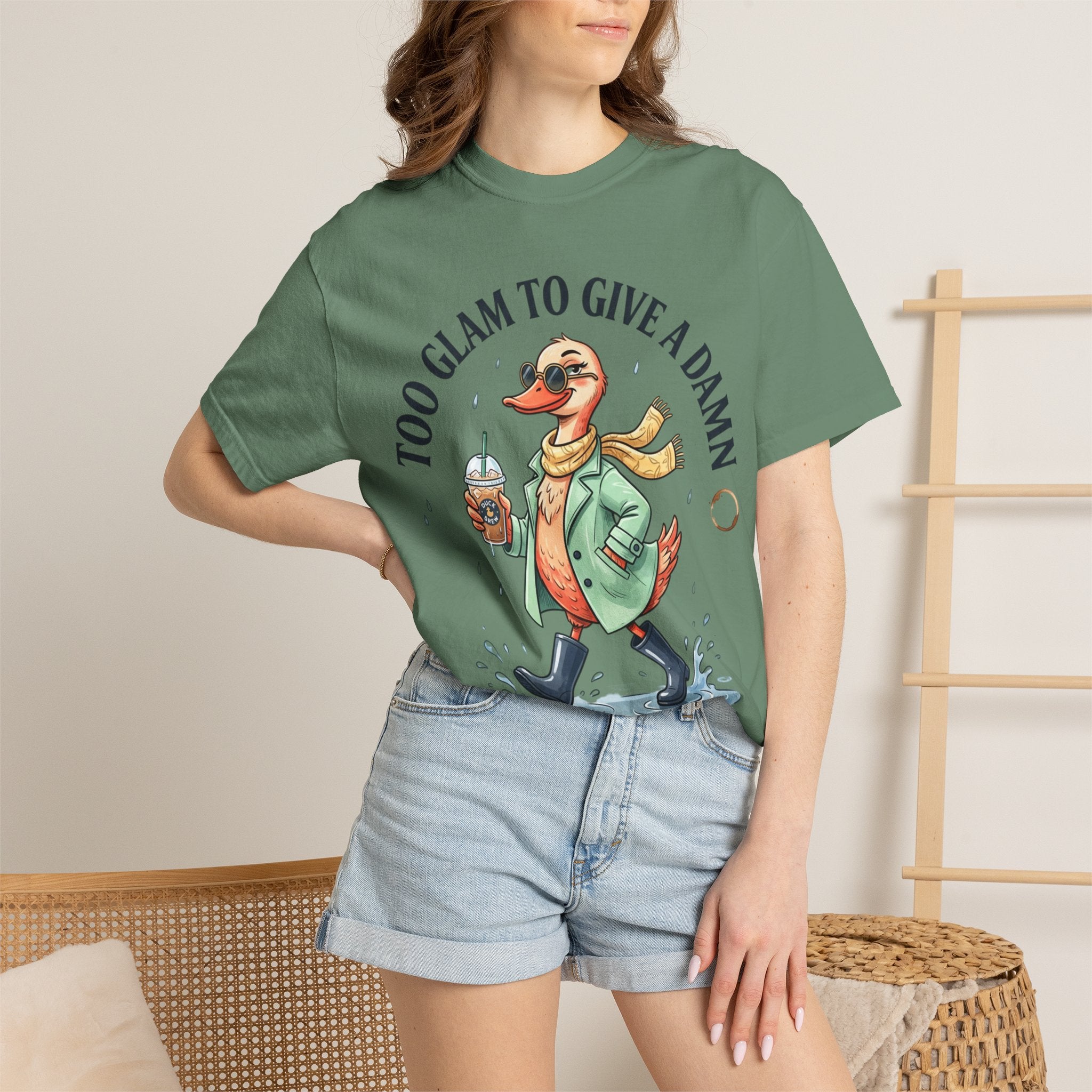 Duck Graphic T-Shirt — "Too Glam to Give a Damn" | No Ducks Given Back Print