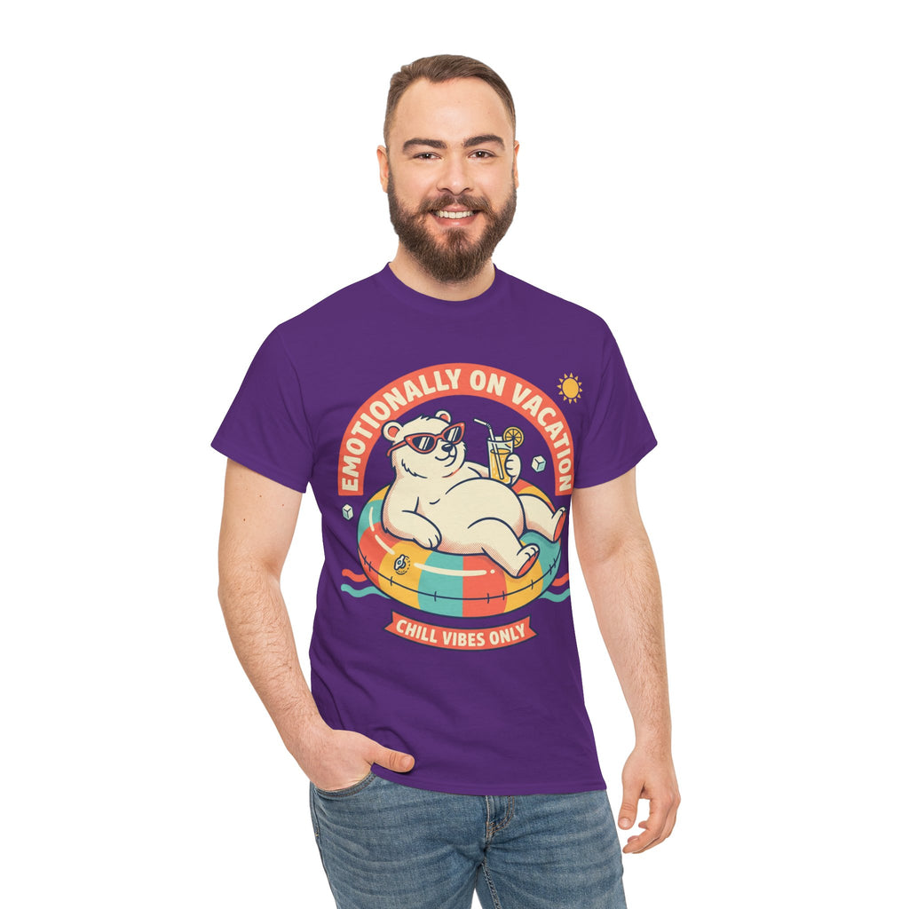 T-Shirt — "Emotionally On Vacation" Chill Vibes Tee (Back: Resting Rich Face)