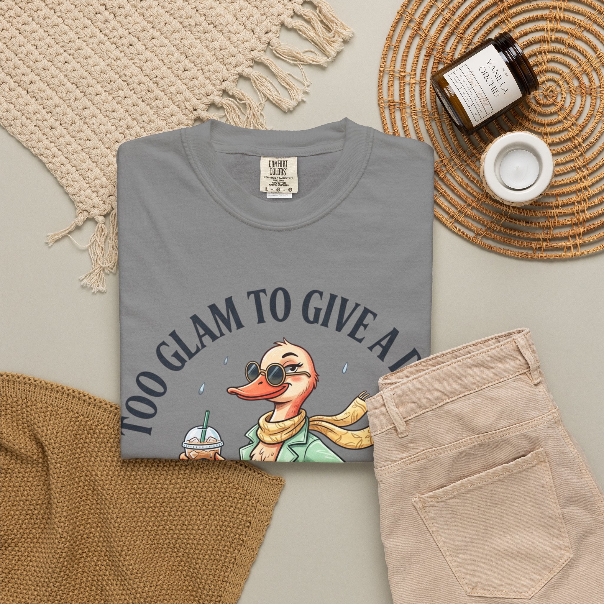 Duck Graphic T-Shirt — "Too Glam to Give a Damn" | No Ducks Given Back Print