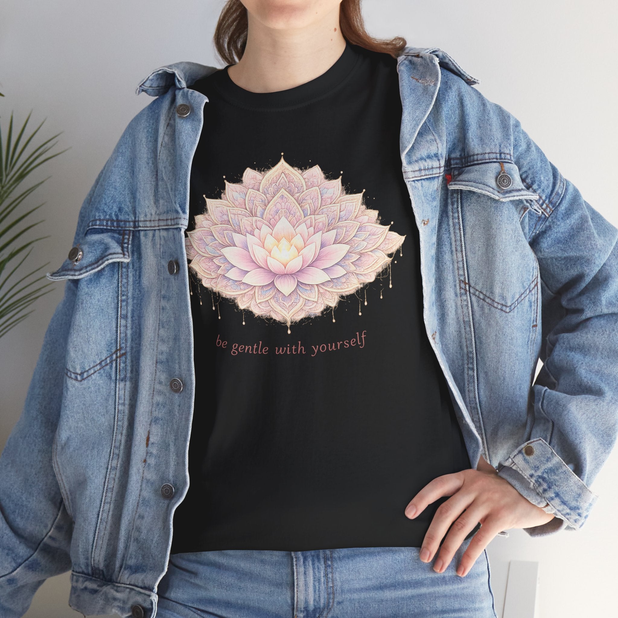 Lotus Floral Tee — "Be Gentle With Yourself" Inspirational Graphic T-Shirt