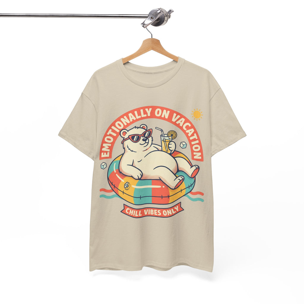 T-Shirt — "Emotionally On Vacation" Chill Vibes Tee (Back: Resting Rich Face)