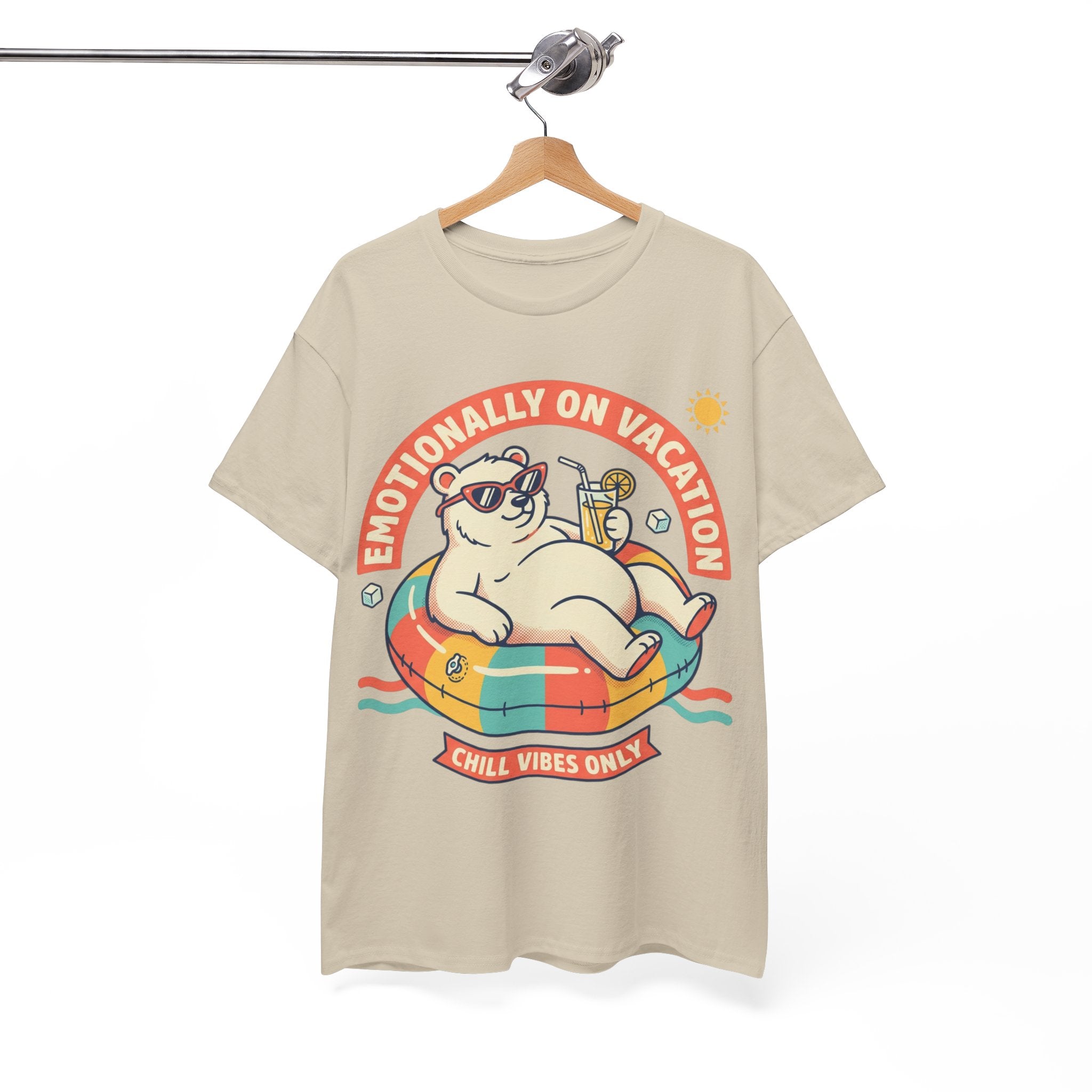T-Shirt — "Emotionally On Vacation" Chill Vibes Tee (Back: Resting Rich Face)